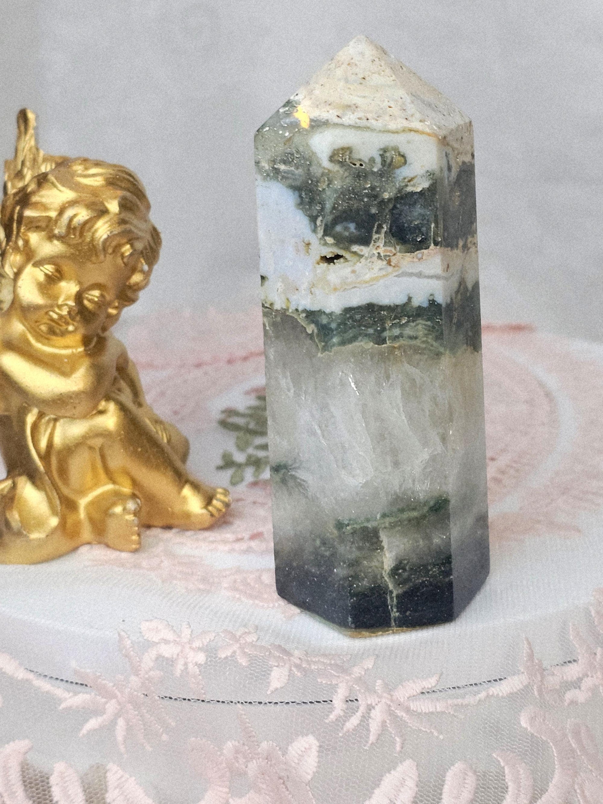 Colorful Druzy Ocean Jasper Tower with Quartz Rainbows
