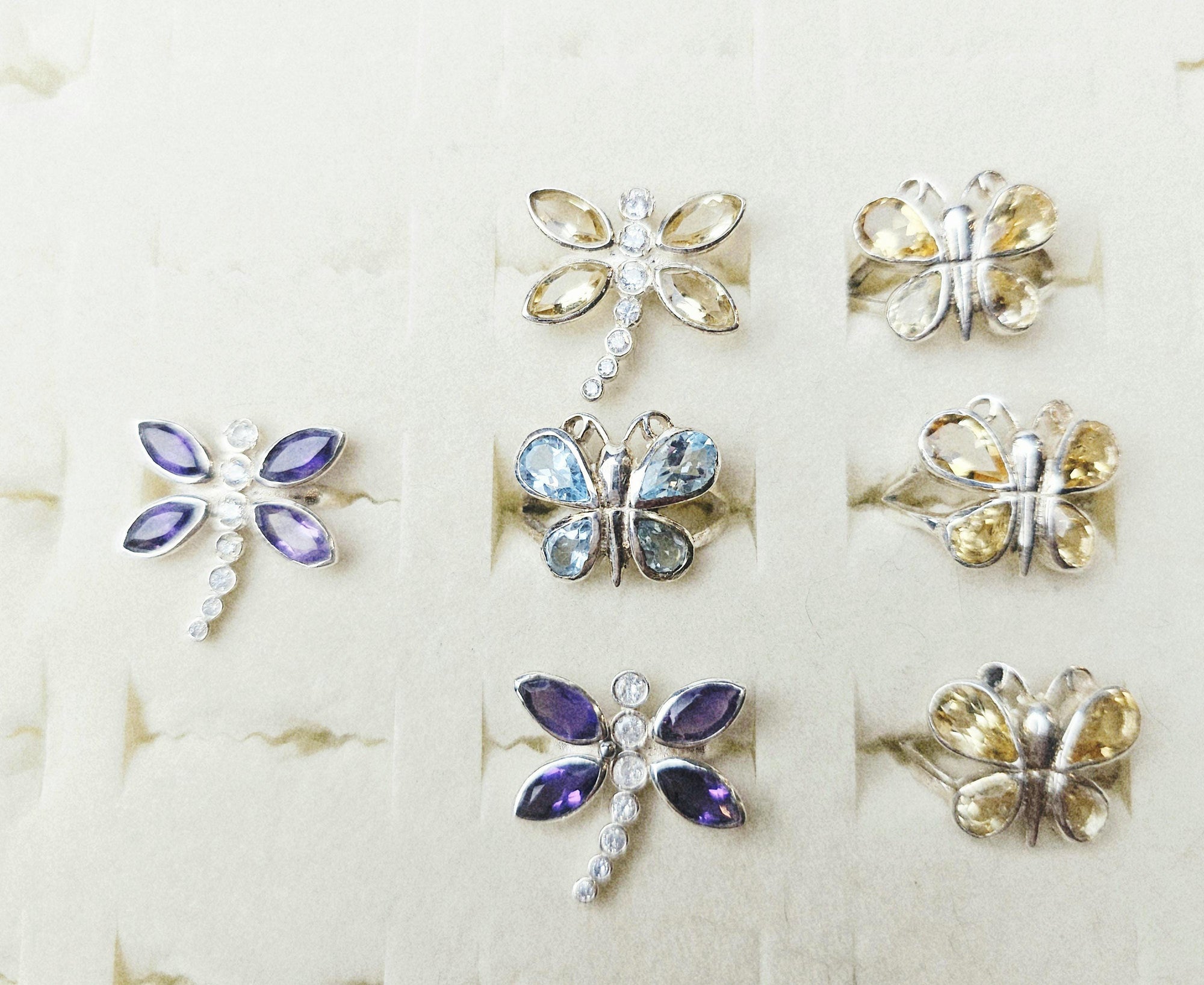 925 Silver Butterfly Dragonfly Crystal Ring, Handmade