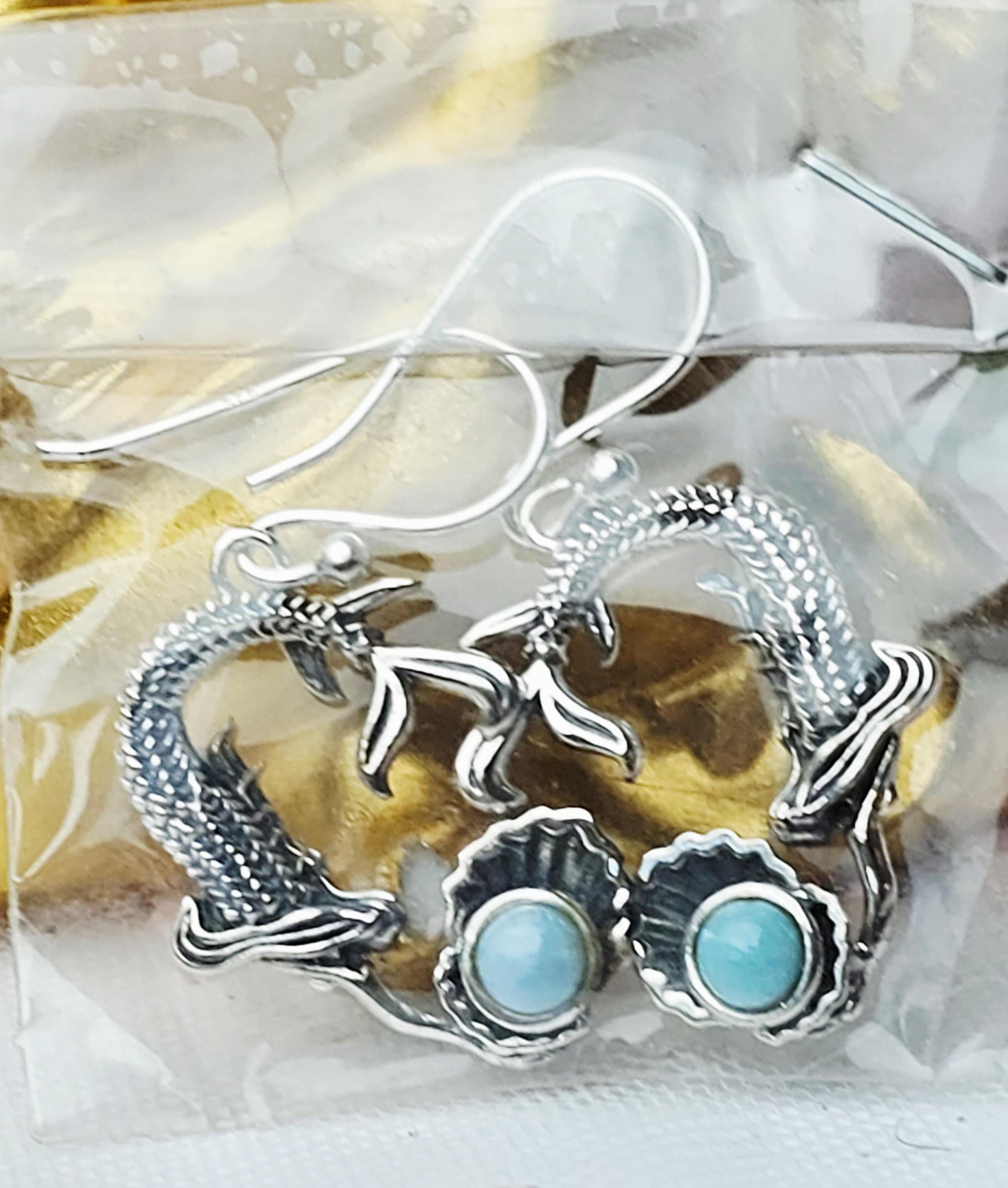 Handmade Larimar Mermaid Earrings, Dominican Republic Stone