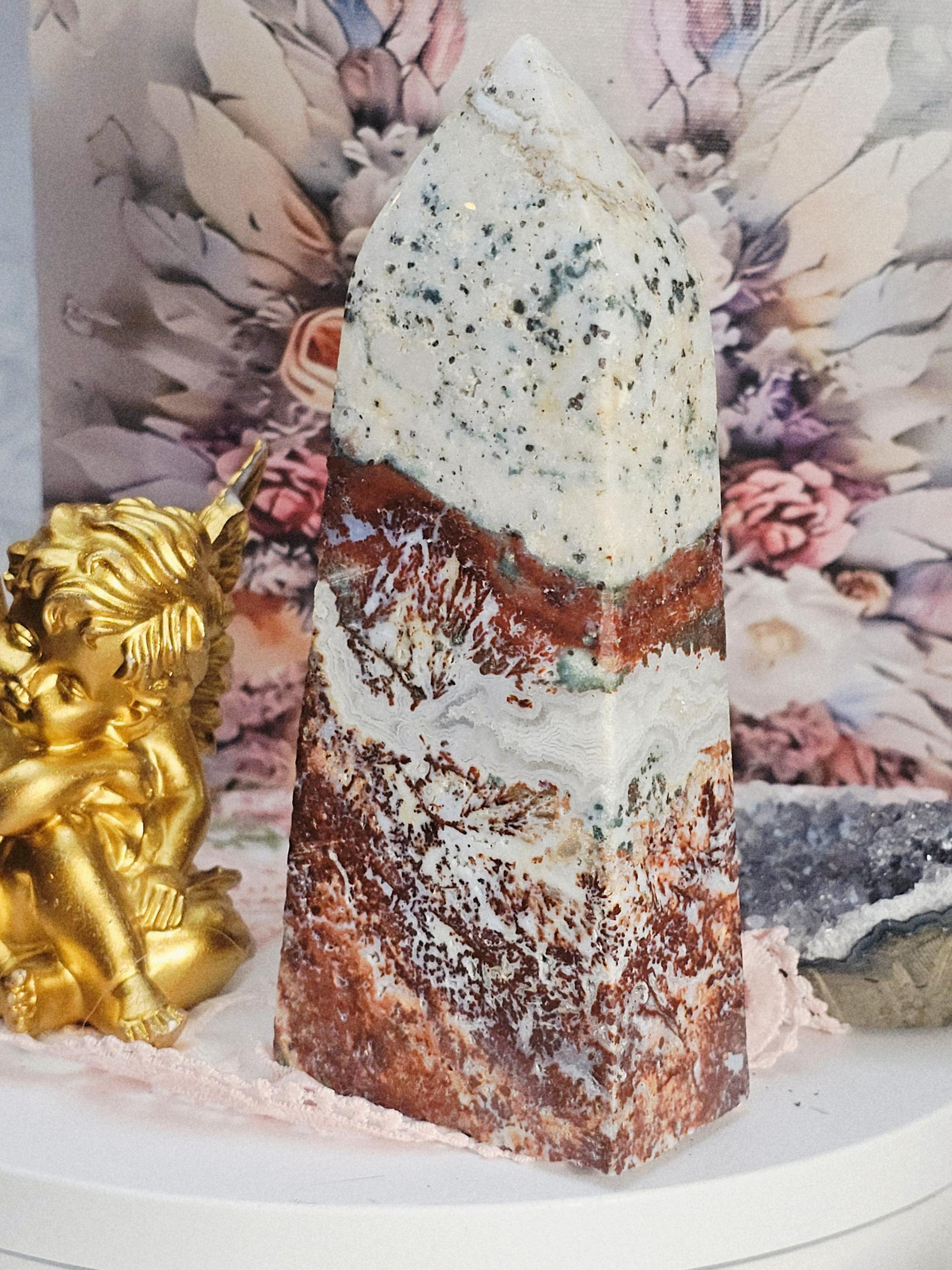 Rare Pink Amethyst Moss Agate Tower, Crystal Point, Crystals, Healing crystals, Calming