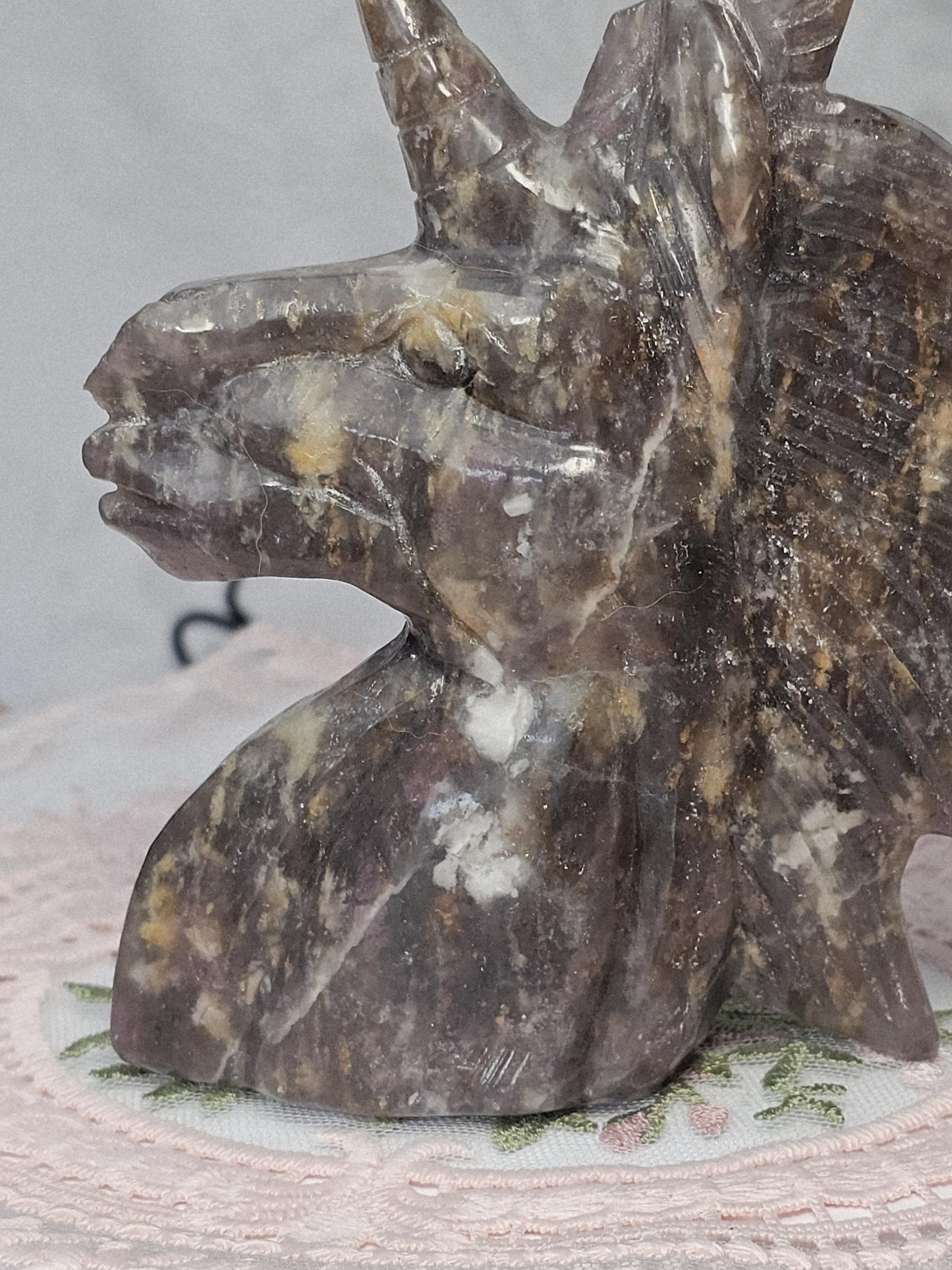 Rare Unicorn Stone Unicorn Carving, Pink Tourmaline Lepidolite Crystal