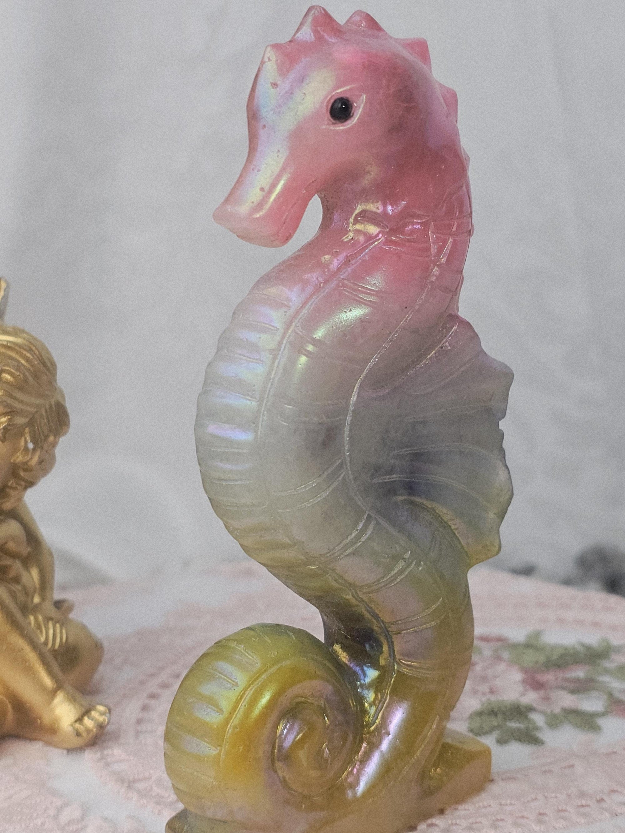 Lg Aura Clear Quartz Seahorse, Home Decor, Aura Clear Quartz Crystal, Crystals