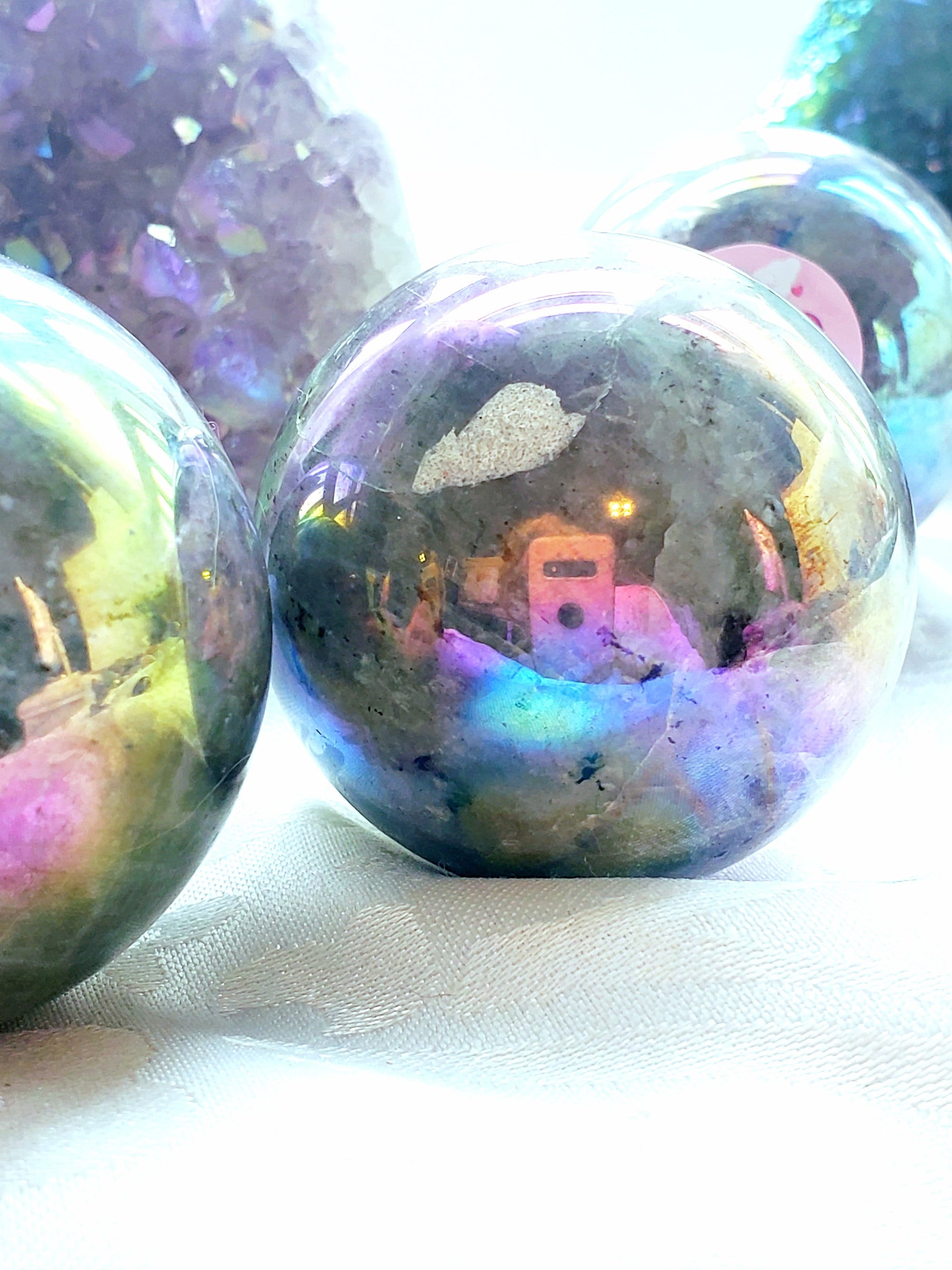 Aura Labradorite Spheres, RARE Aura, Crystal Ball, Crystal