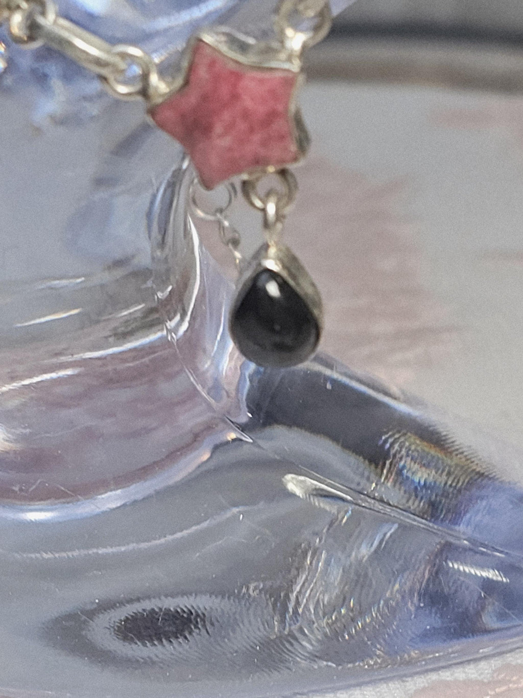 Handmade Thulite Obsidian 925 Silver Star Necklace, Rosaline Zoisite