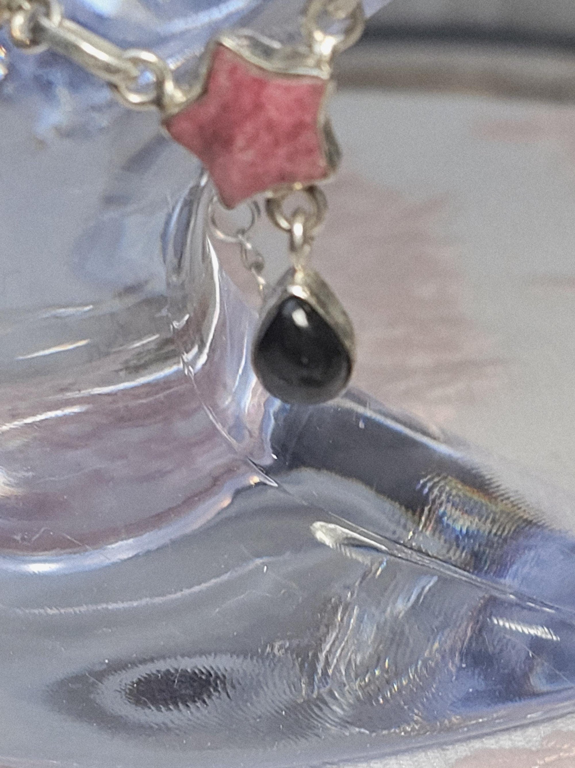 Handmade Thulite Obsidian 925 Silver Star Necklace, Rosaline Zoisite