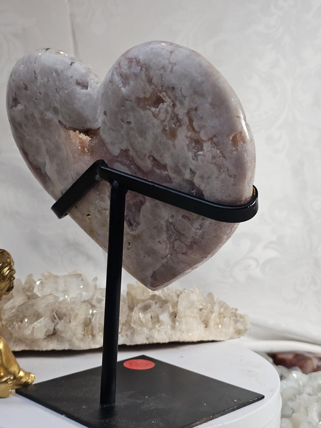 Pink Amethyst Druzy Heart, Rose Gold Stand, Brazilian Crystal Gift