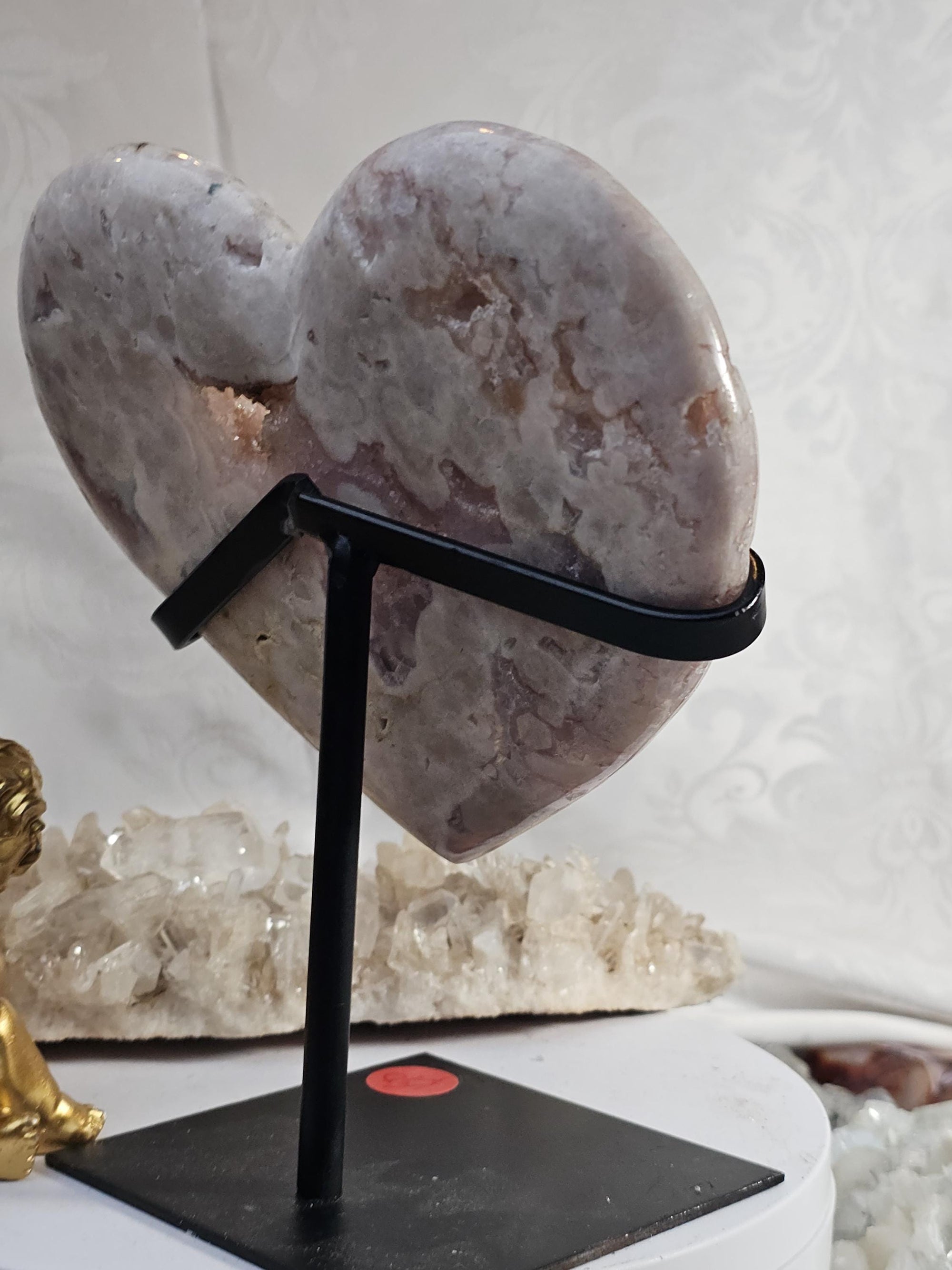 Pink Amethyst Druzy Heart, Rose Gold Stand, Brazilian Crystal Gift