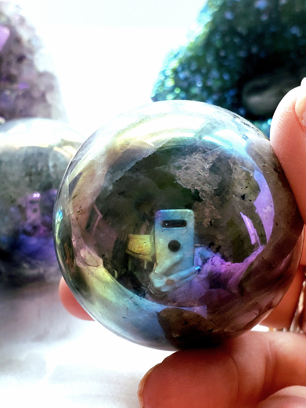 Aura Labradorite Spheres, RARE Aura, Crystal Ball, Crystal