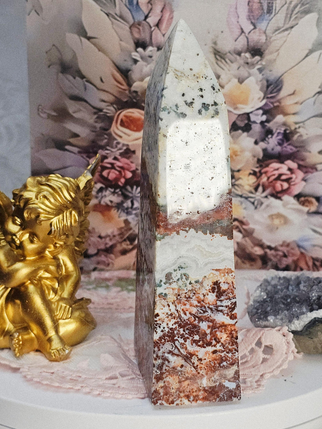 Rare Pink Amethyst Moss Agate Tower, Crystal Point, Crystals, Healing crystals, Calming