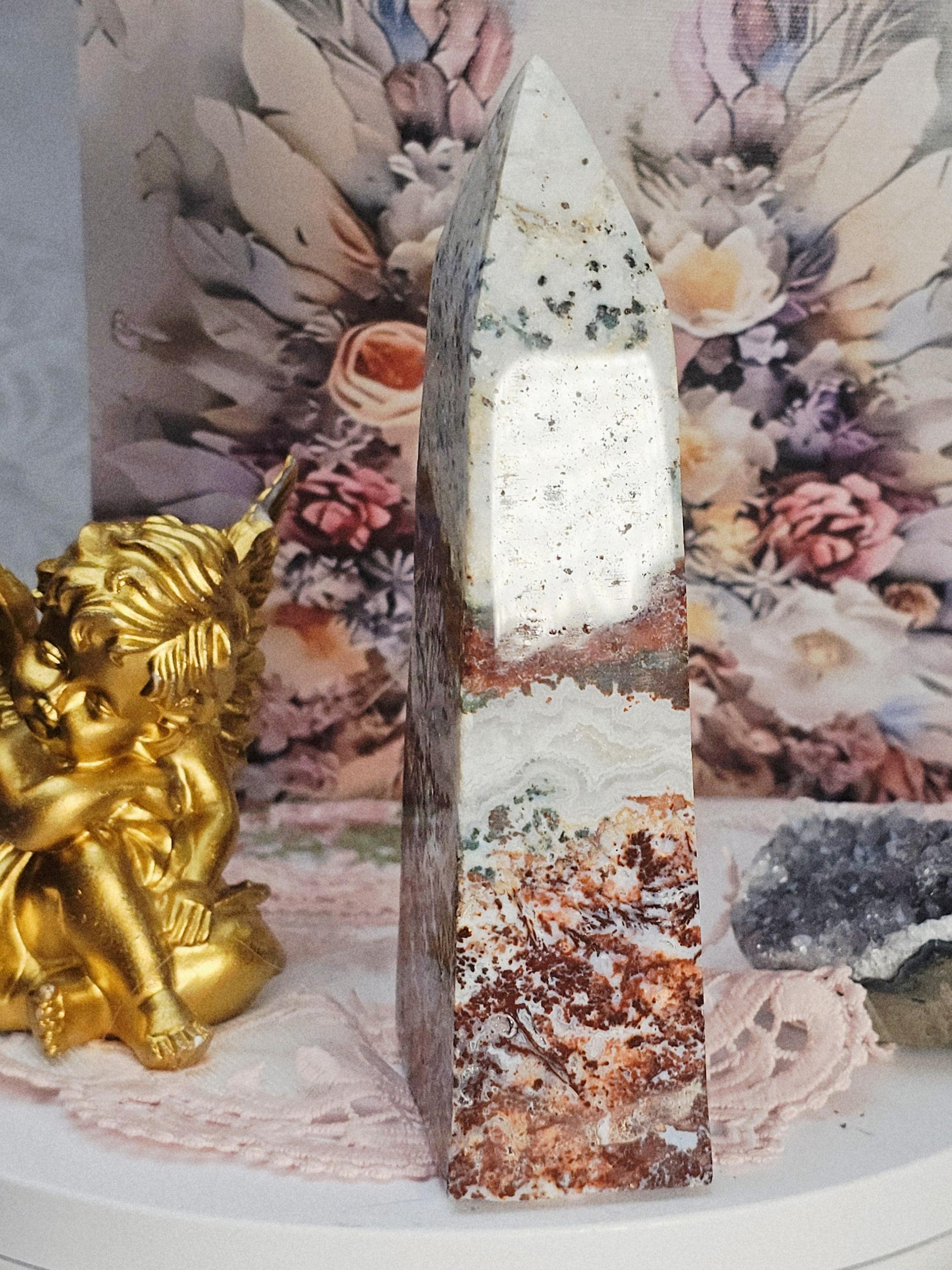 Rare Pink Amethyst Moss Agate Tower, Crystal Point, Crystals, Healing crystals, Calming