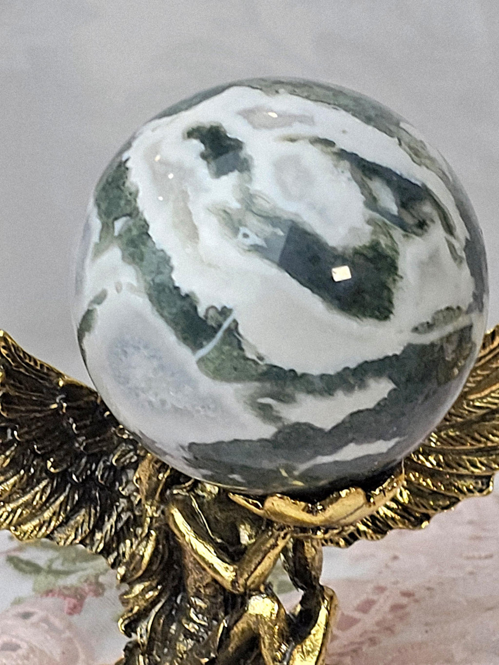 Moss Agate Crystal Sphere, Calming Stone, 2.25 inch
