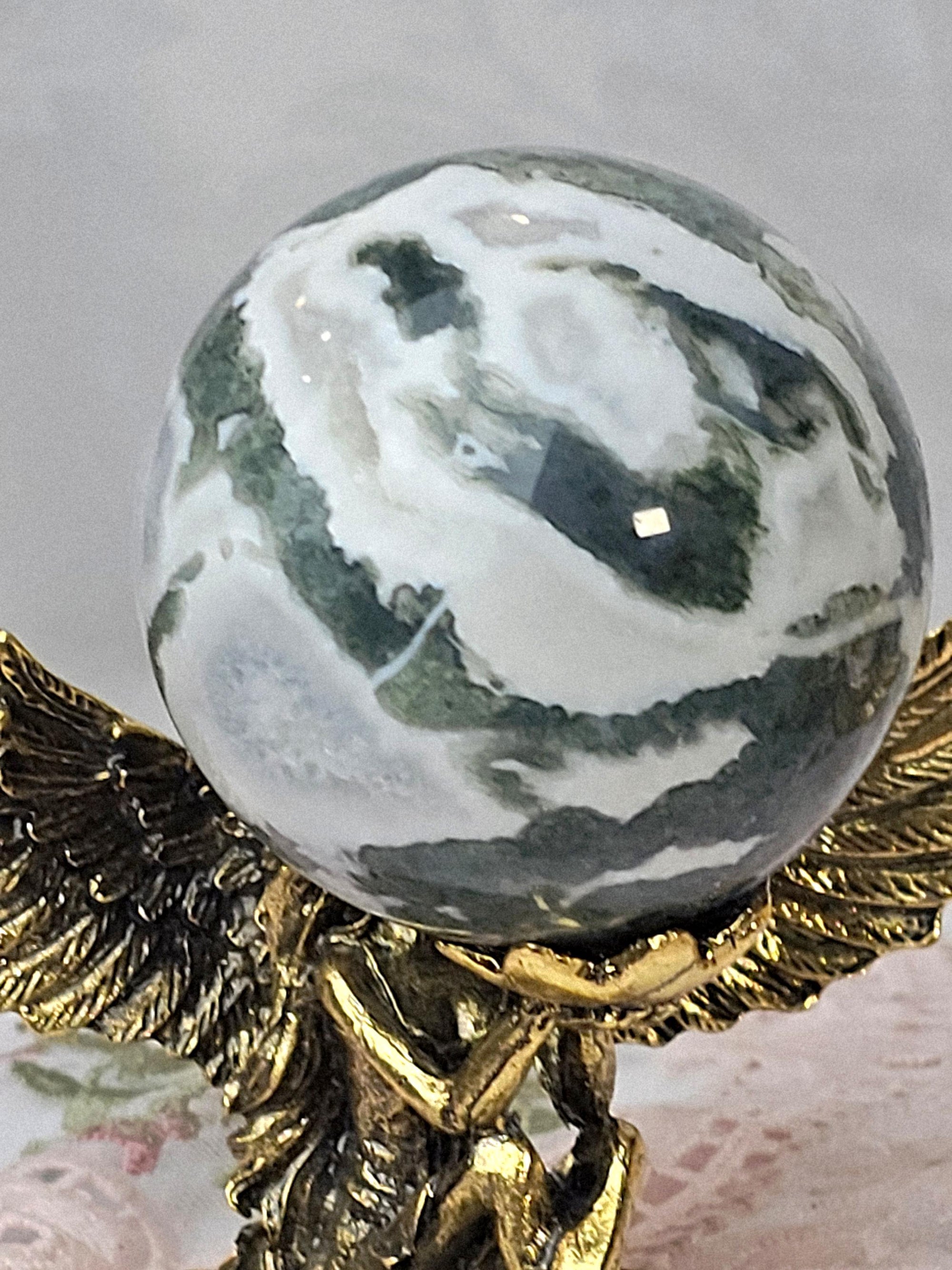 Moss Agate Crystal Sphere, Calming Stone, 2.25 inch