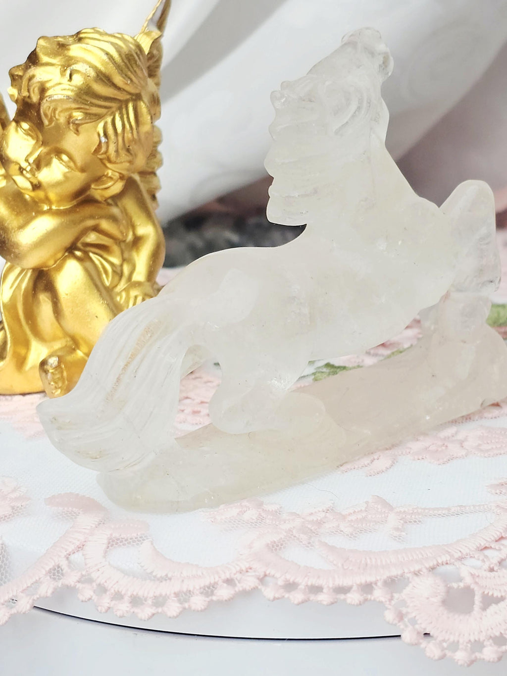 Clear Quartz Horse with Golden Healer