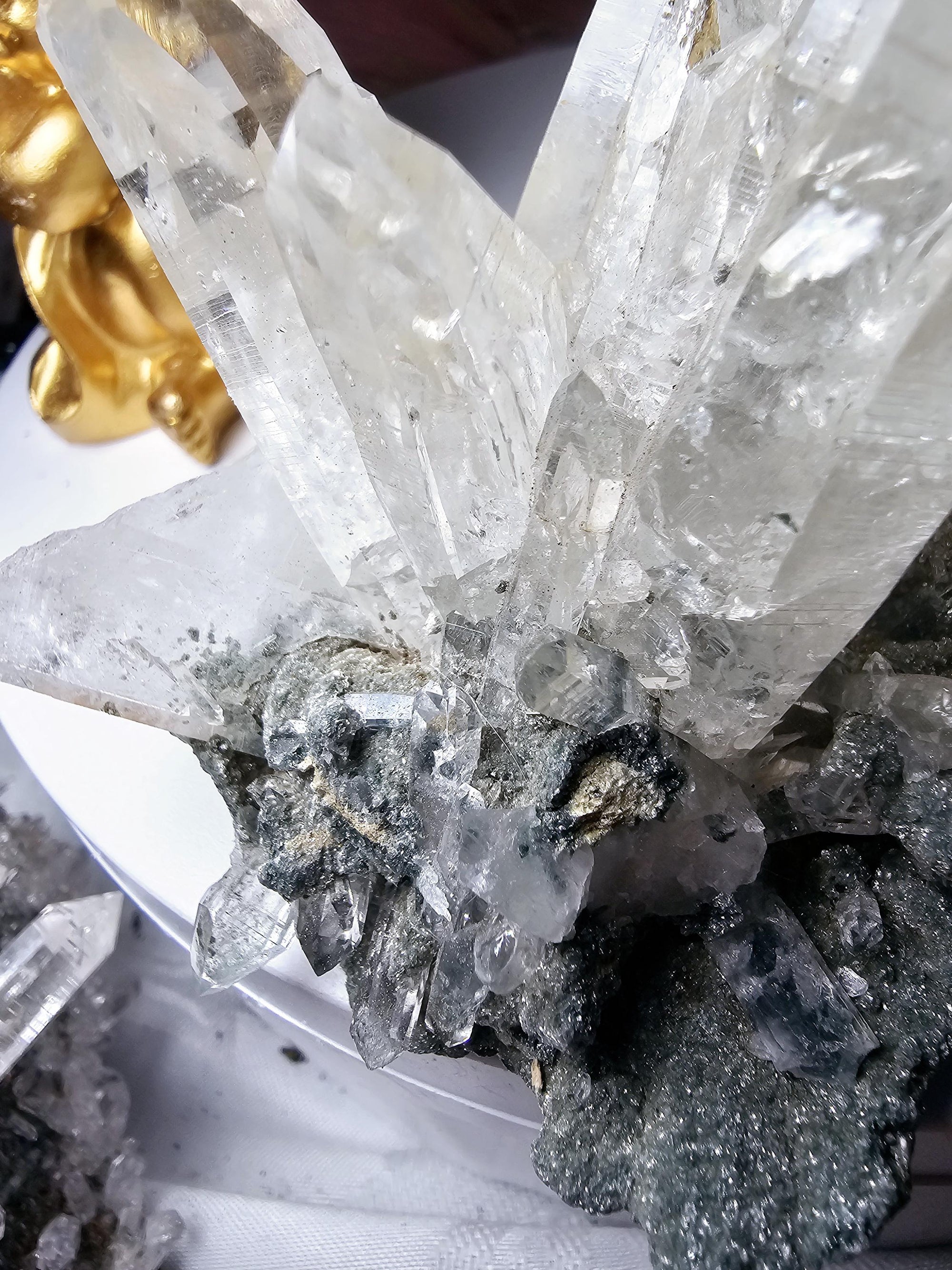 RARE LG  Lemurian Quartz Cluster in Fuschite, Columbia, Crystal Cluster