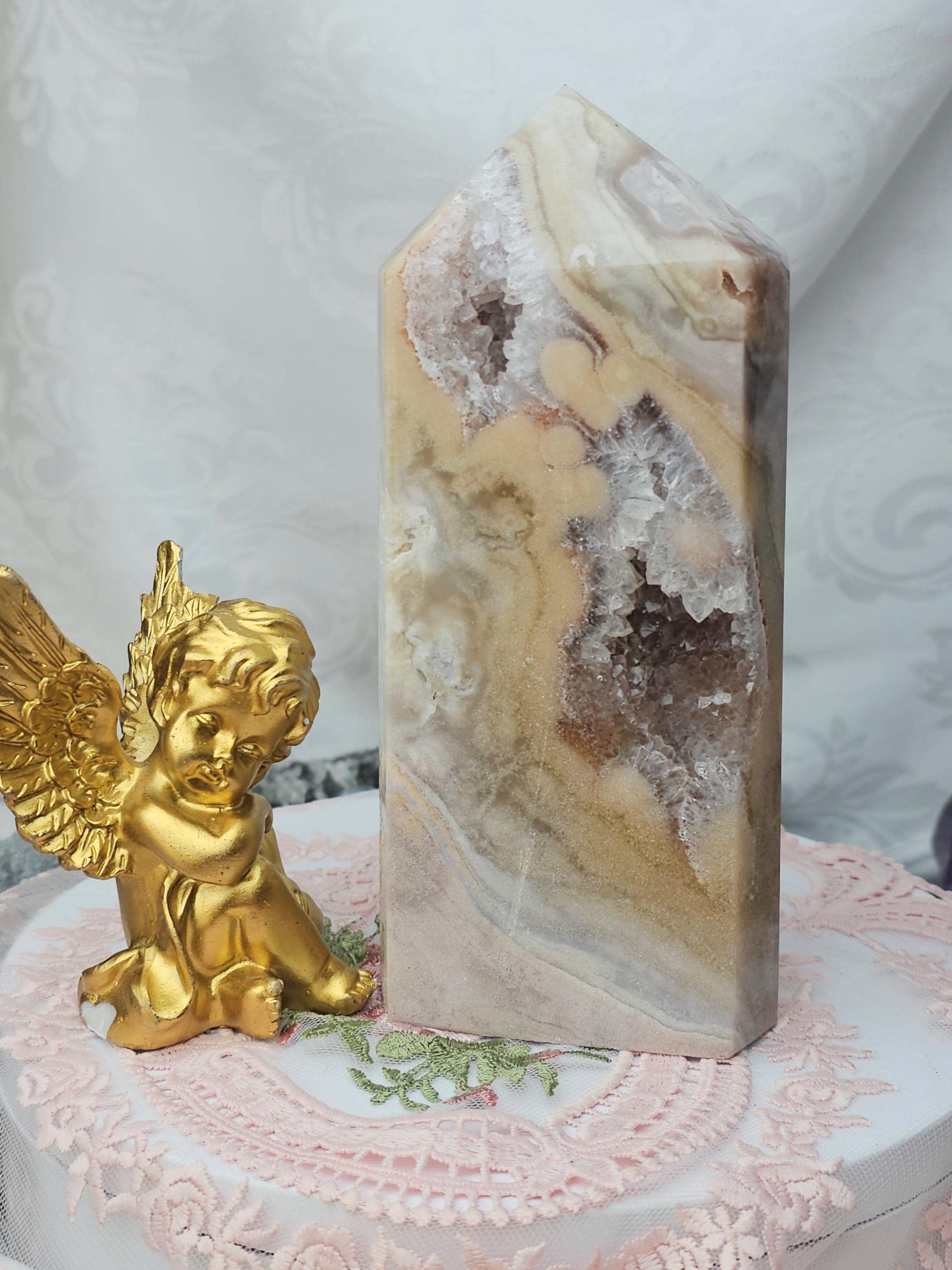 Ex LG Pink Amethyst Tower, Druzy Tower, Crystal Tower ,Gift