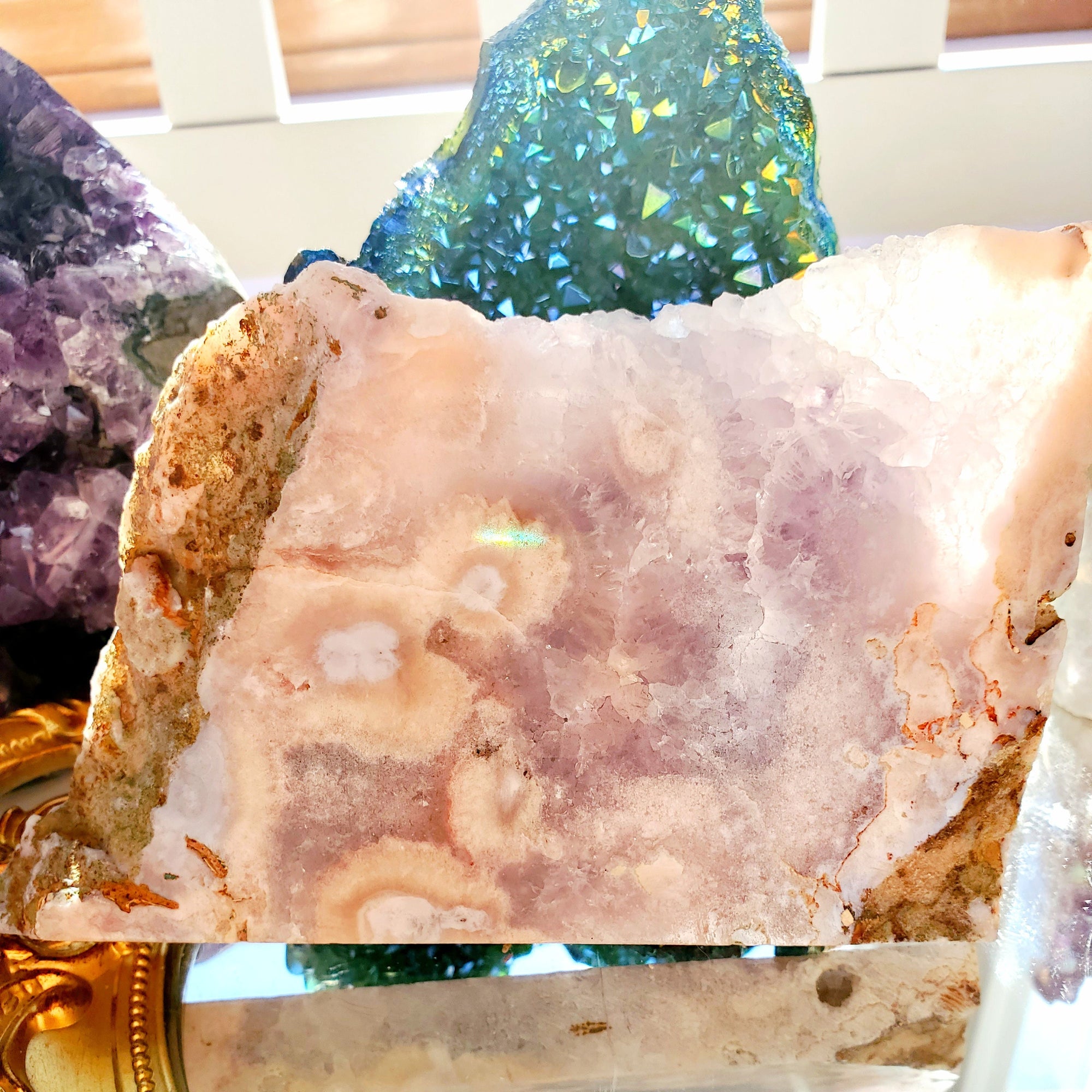 RARE Amethyst Flower Agate Slab with Druzy