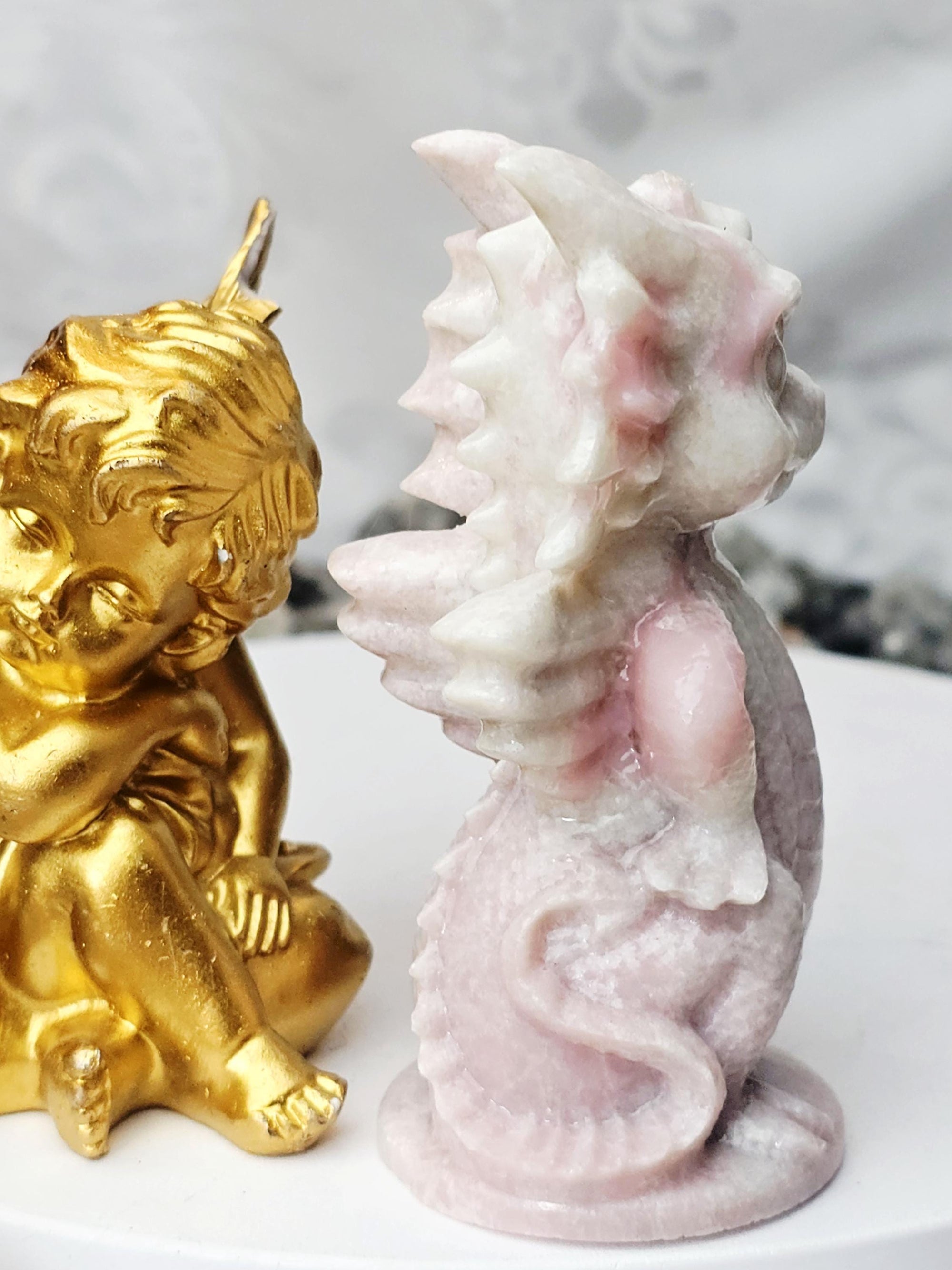 Pink Opal Dragon, Pink Opal, Pink Dragon, Crystal Sculpture, Dragon, Fairy