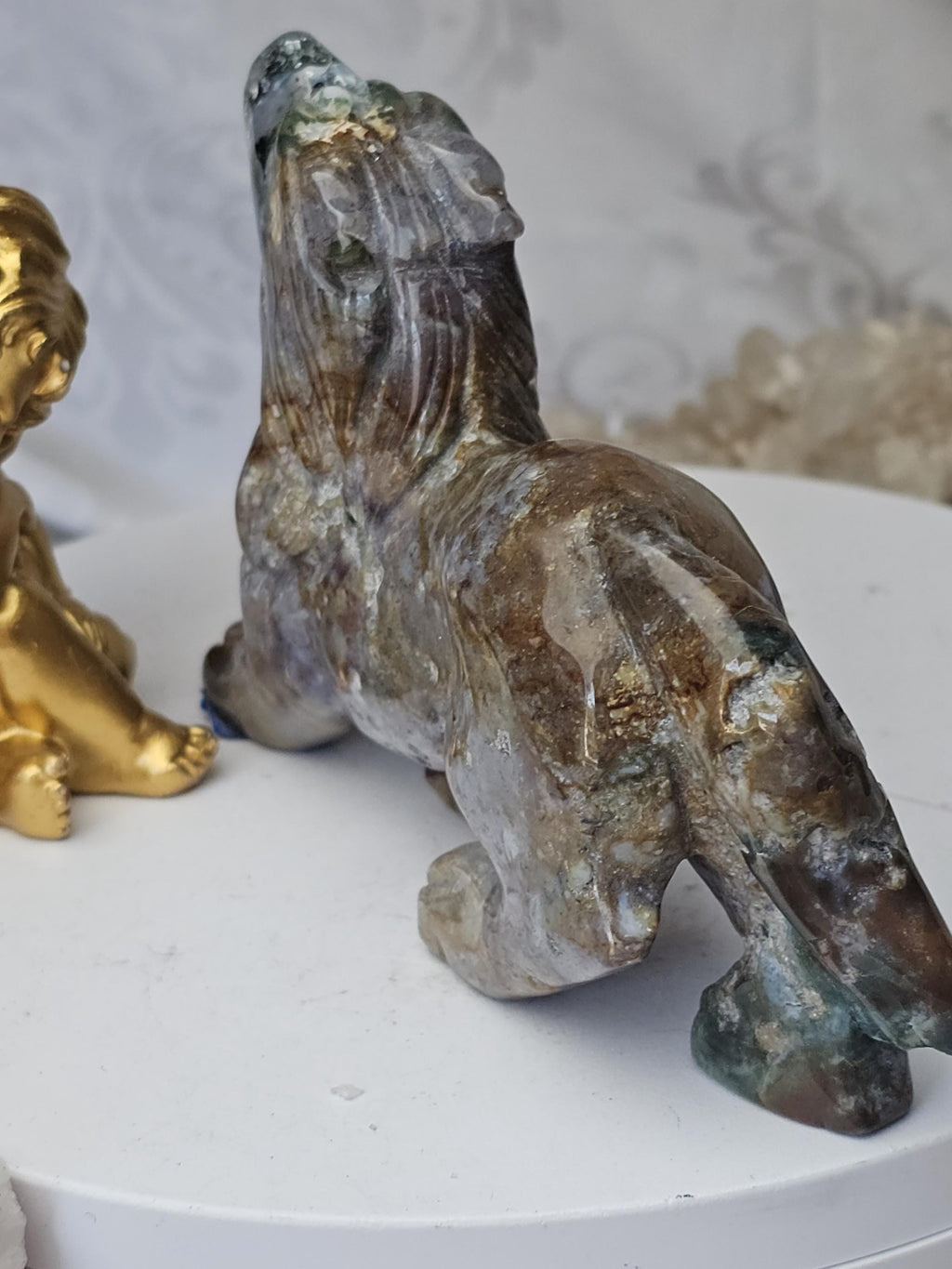 Colorful Druzy Ocean Jasper Wolf, Statement Piece, Wolf