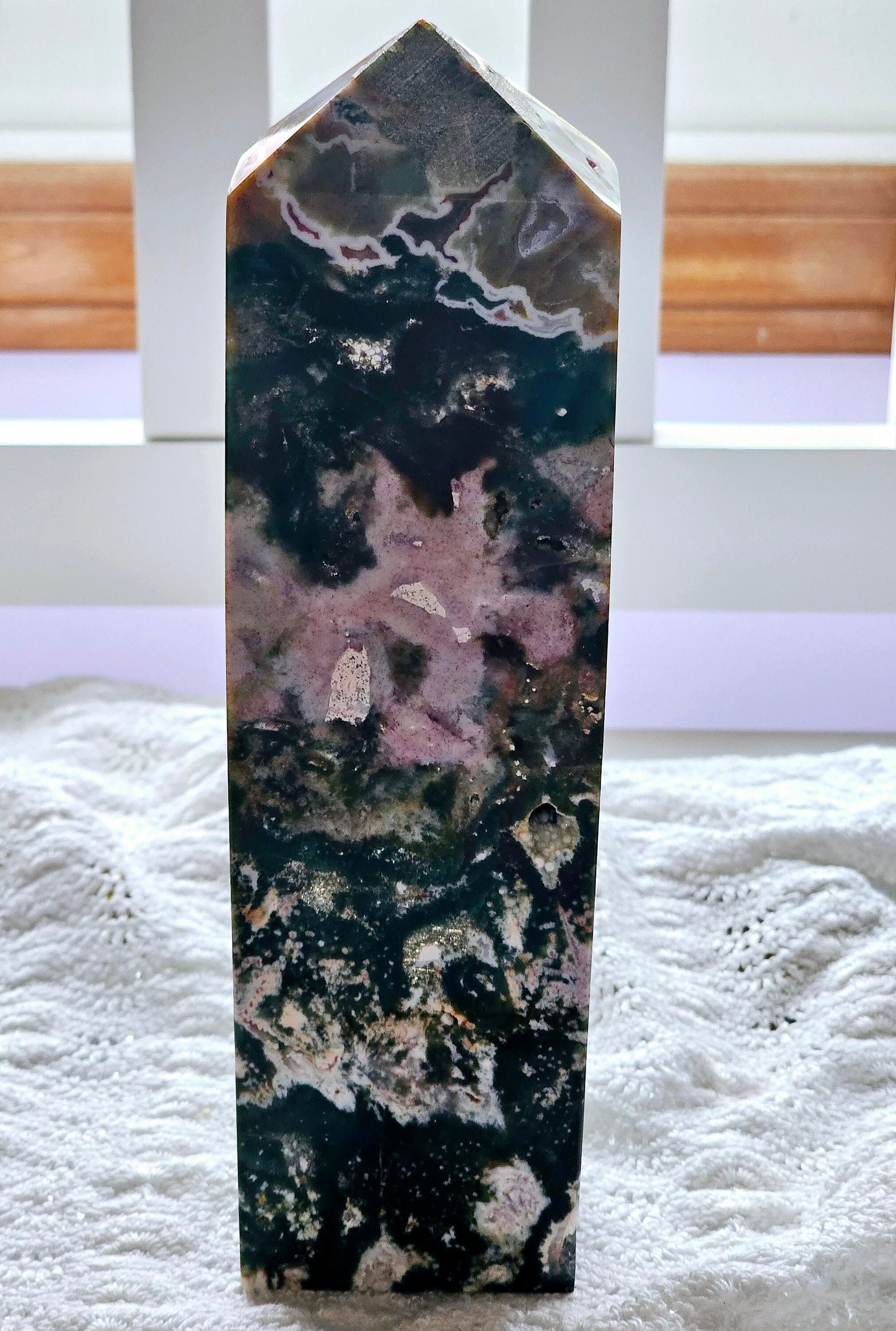 2lb 7oz Rare Colorful Druzy Ocean Jasper Tower, Big Druzy Tower