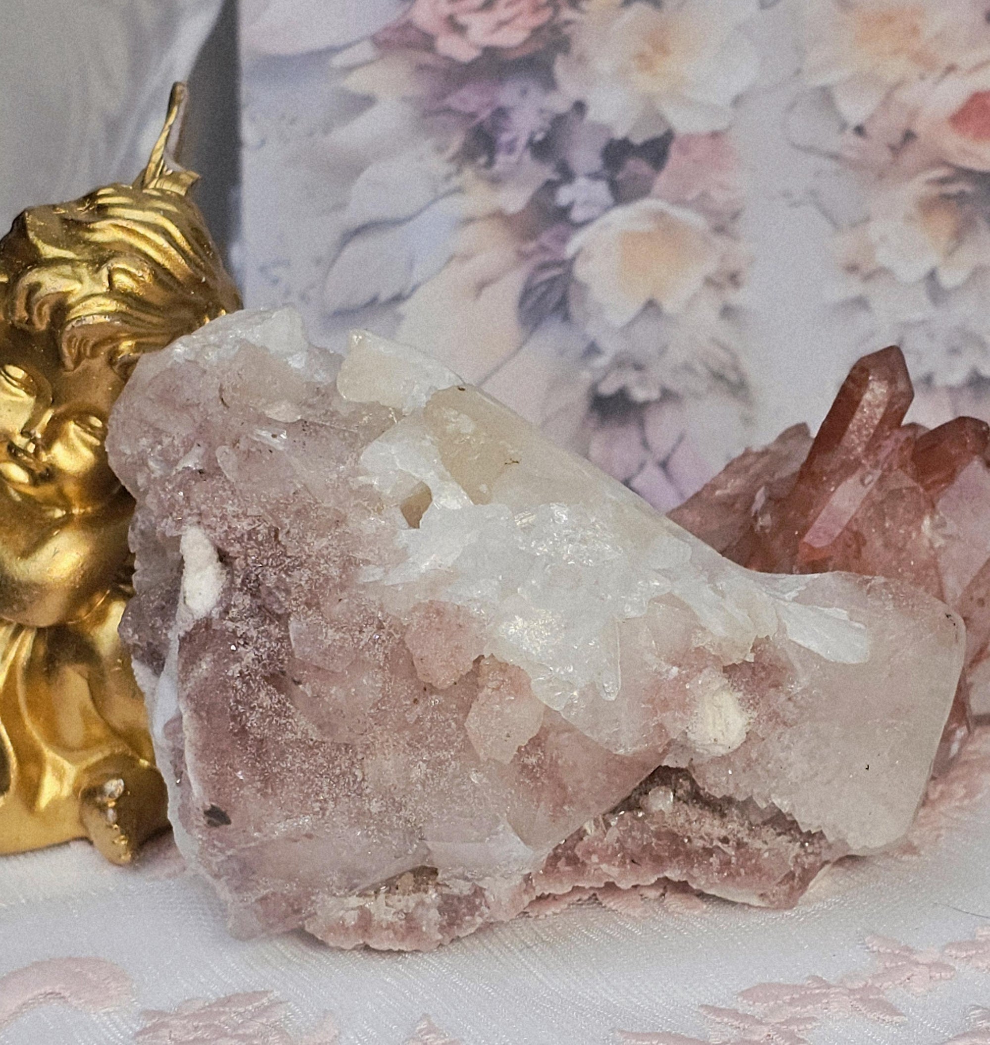 Rare Pink Sugar Apophyllite Crystal Cluster, Flashy Sparkly Gem, India