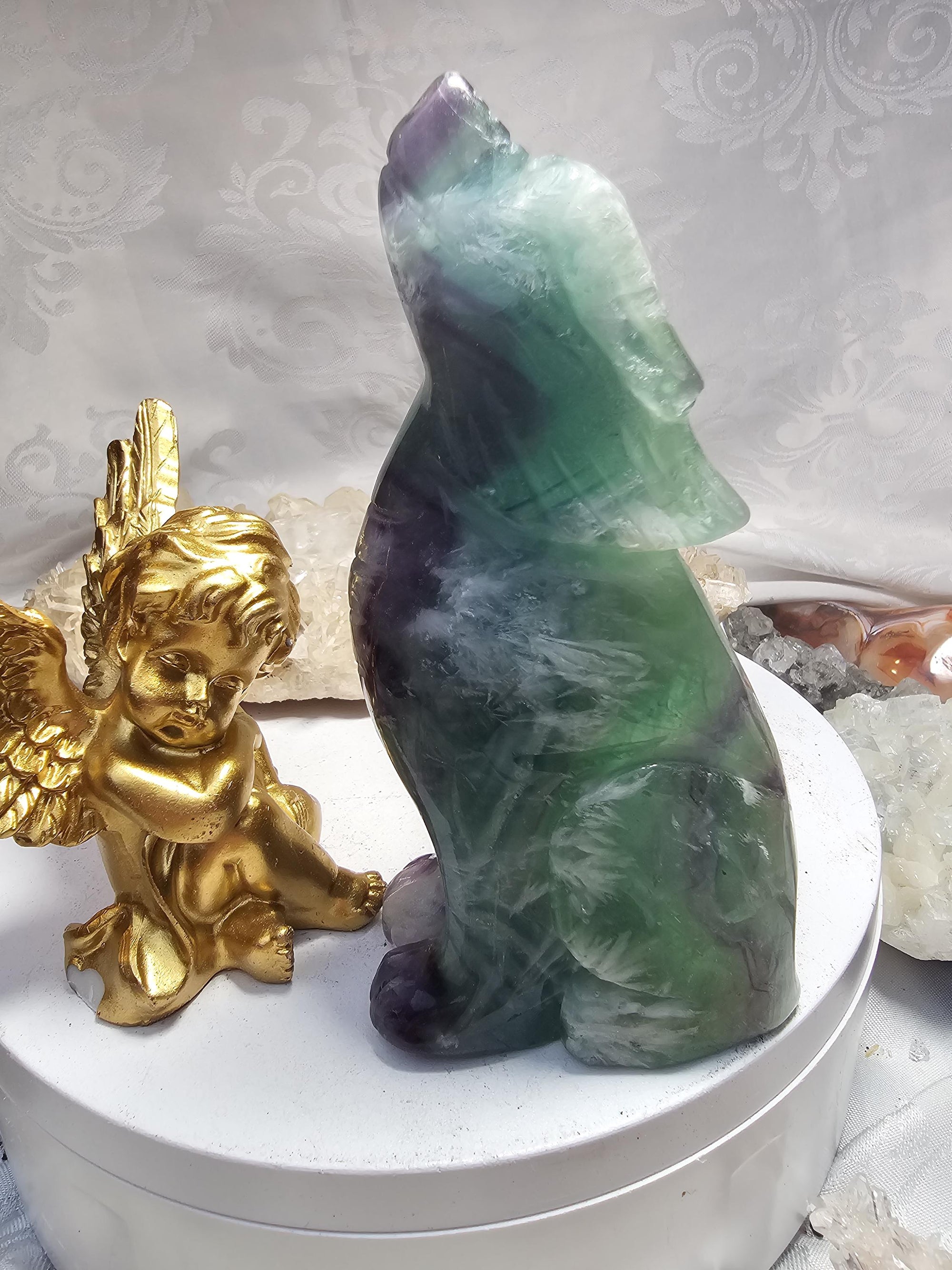 Fluorite Wolf, Crystal Wolf , Handmade, Crystal