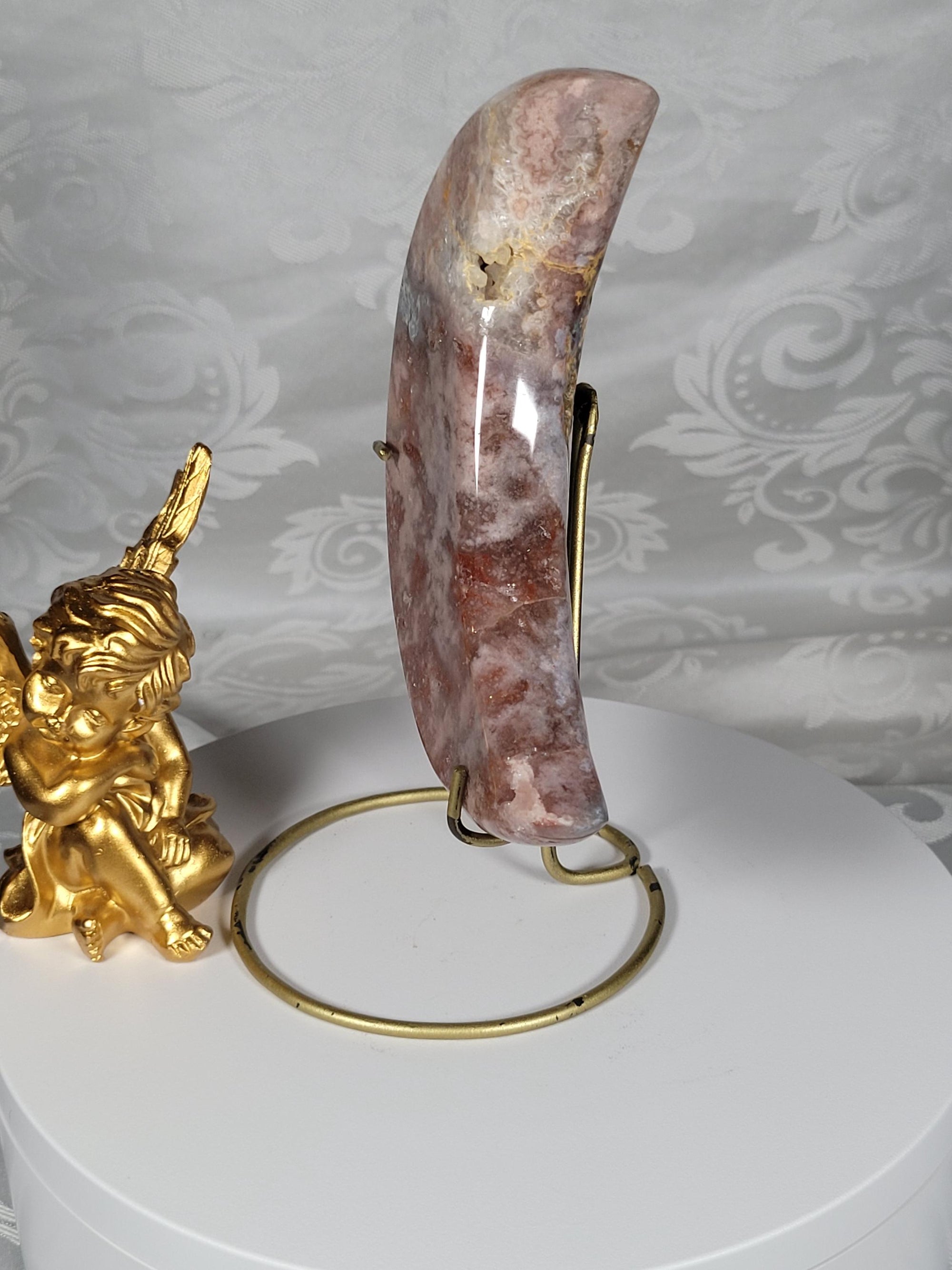 Pink Amethyst Druzy Moon Crystal, Display Stand