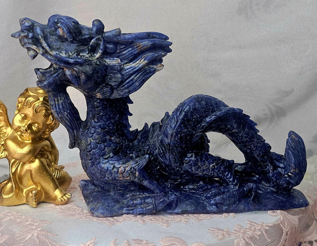 Sodalite Crystal Dragon Sculpture, Healing Home Decor