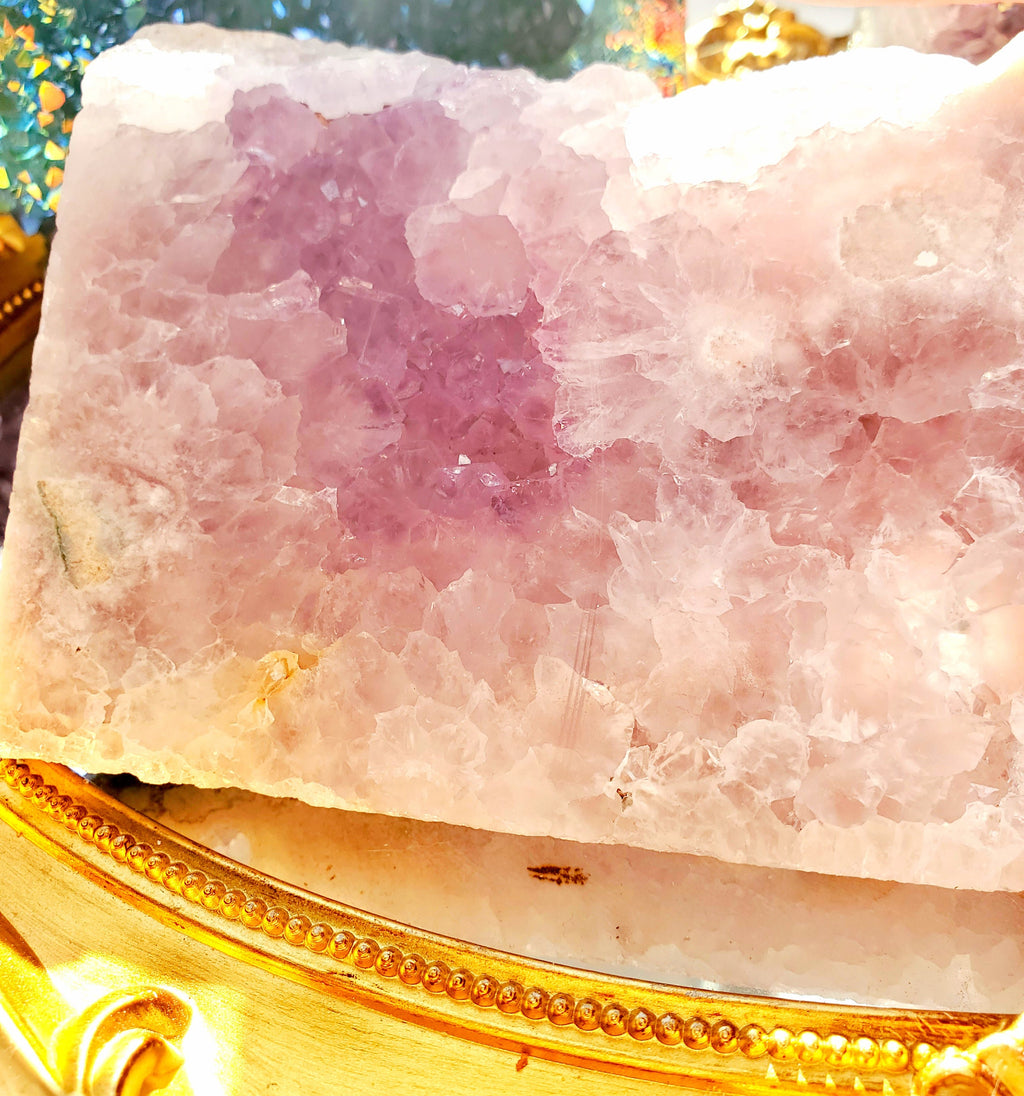 RARE Amethyst Flower Agate Slab with Druzy
