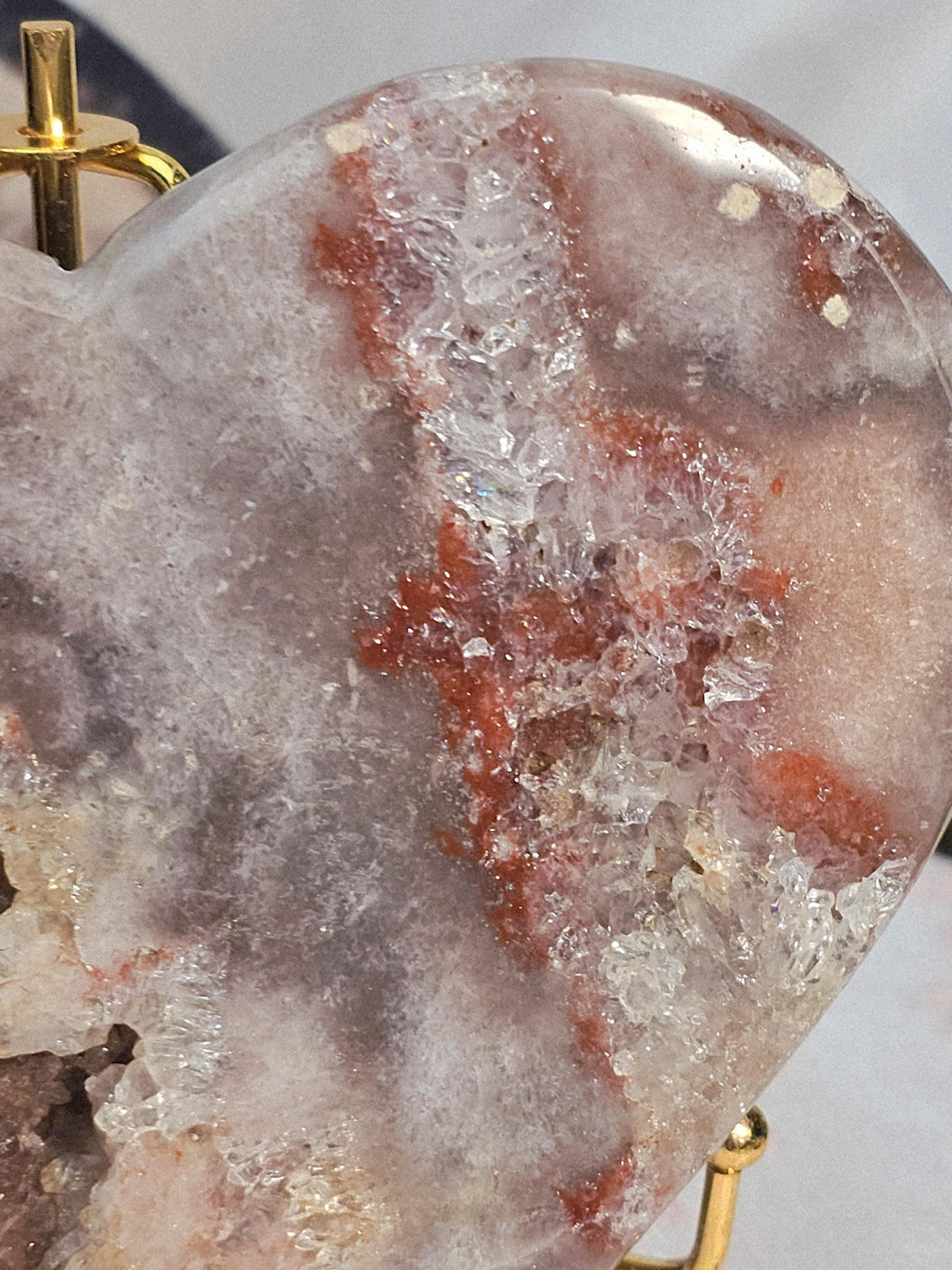 Pink Amethyst Druzy Heart, Brazilian Crystal, Rose Gold Stand