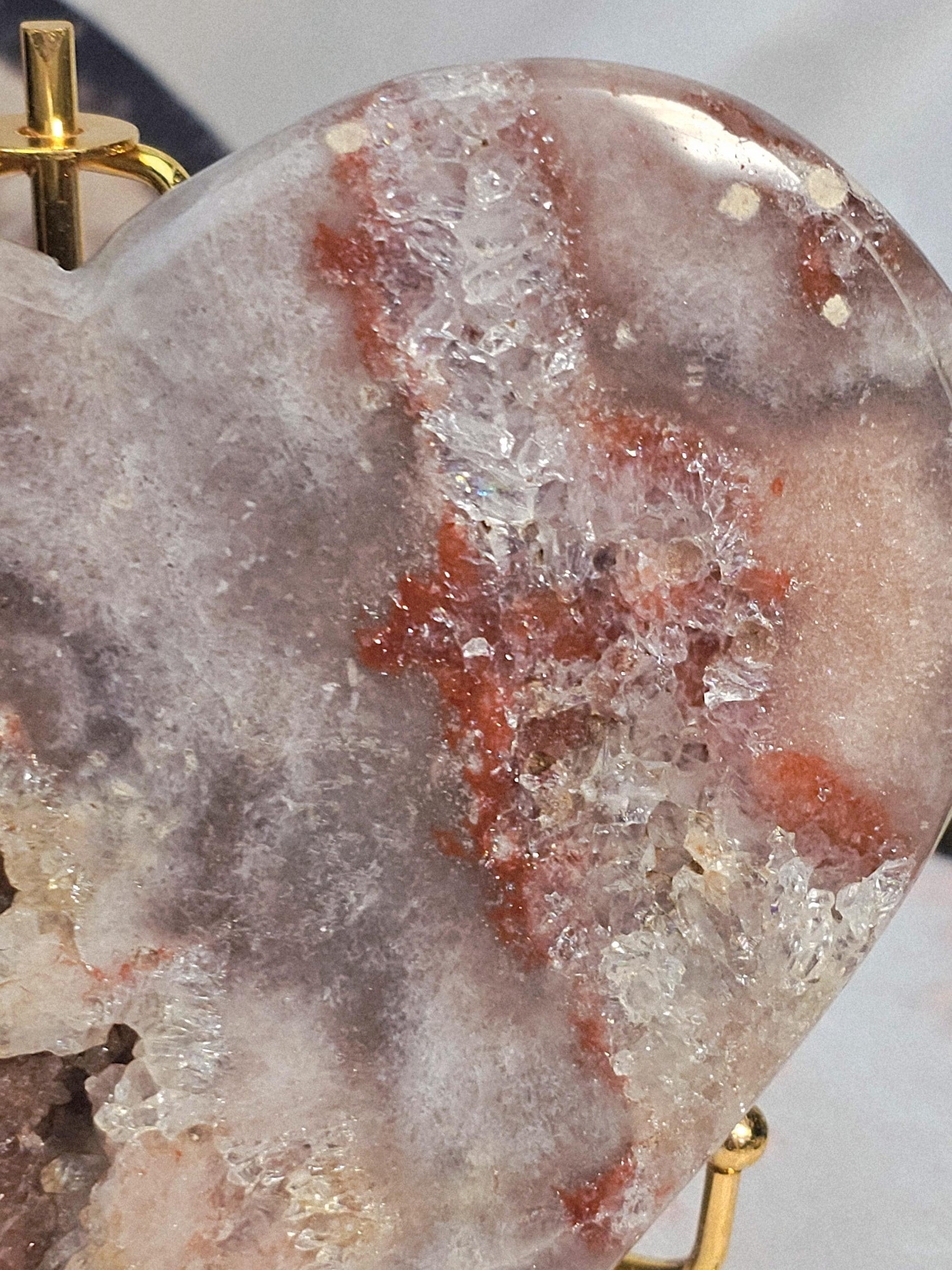 Pink Amethyst Druzy Heart, Brazilian Crystal, Rose Gold Stand