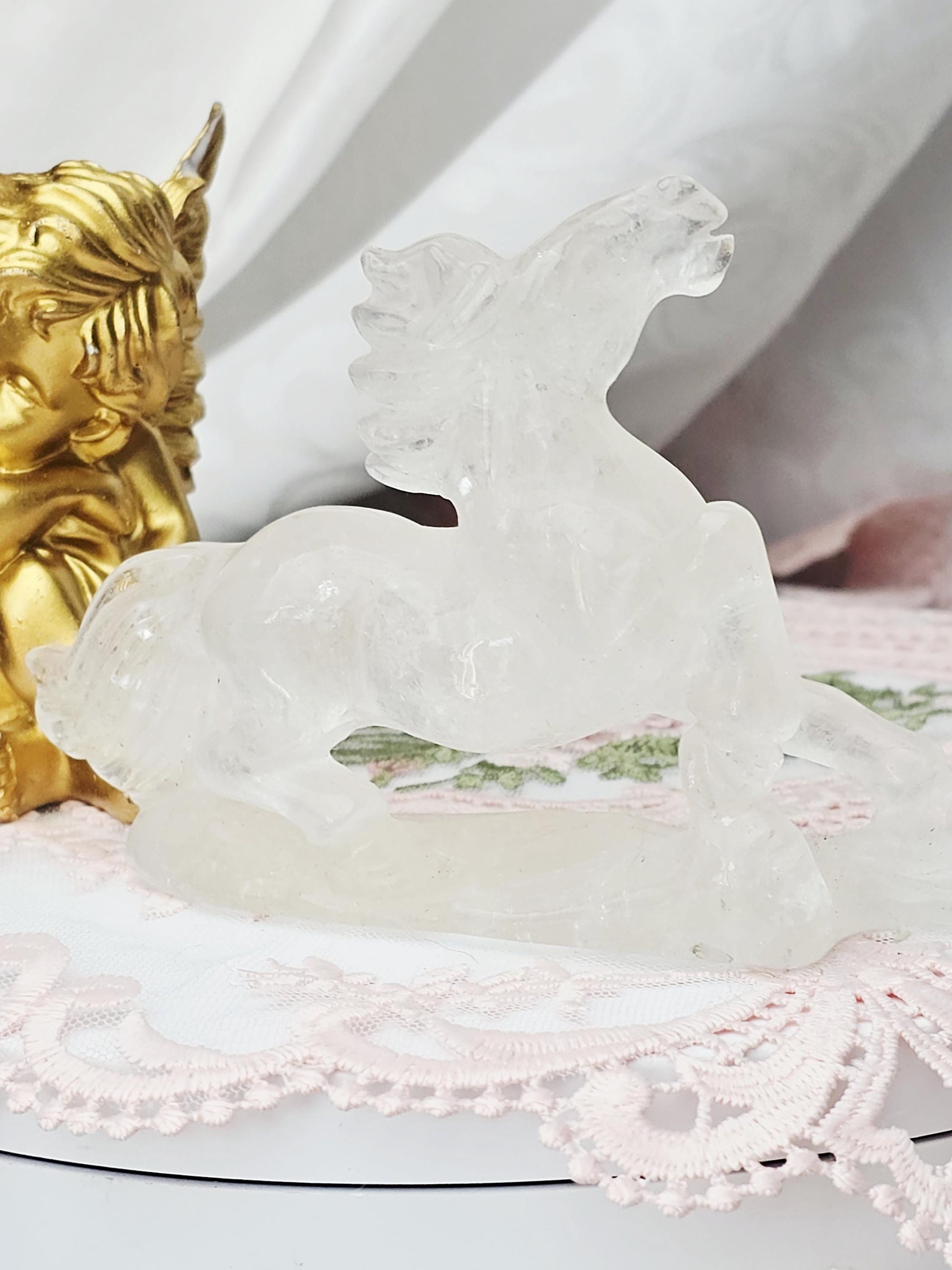 Clear Quartz Horse with Golden Healer