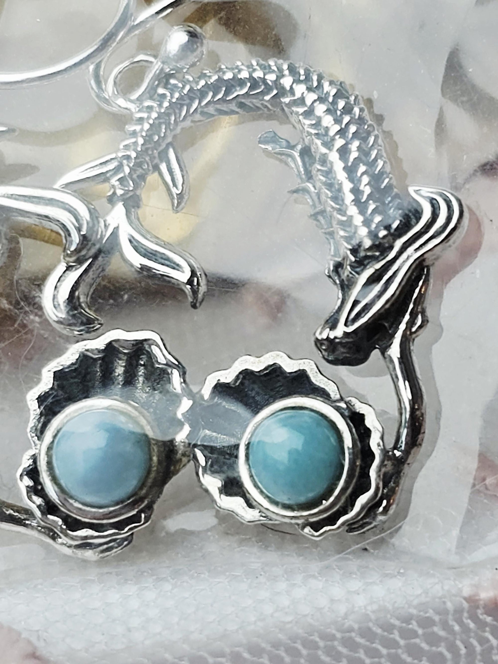 Handmade Larimar Mermaid Earrings, Dominican Republic Stone