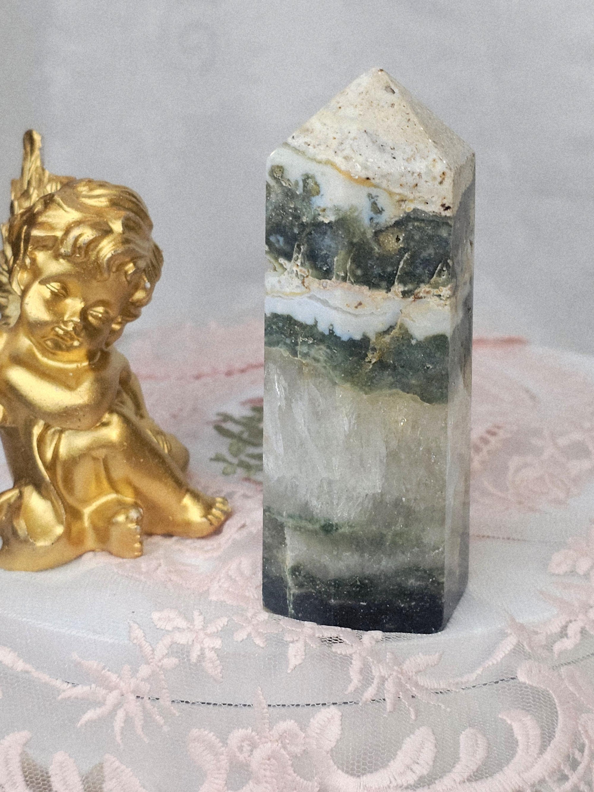 Colorful Druzy Ocean Jasper Tower with Quartz Rainbows