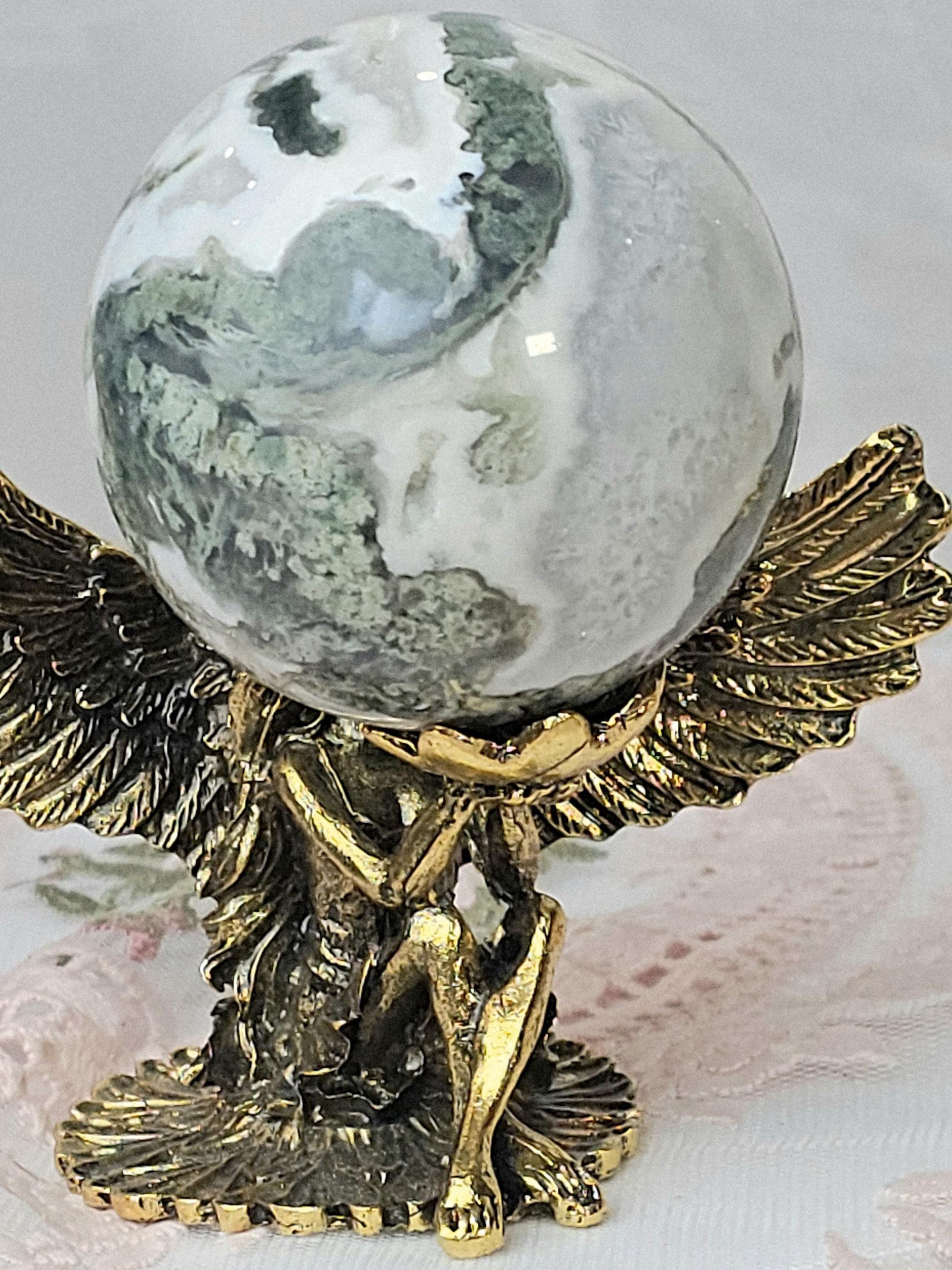 Moss Agate Crystal Sphere, Calming Stone, 2.25 inch