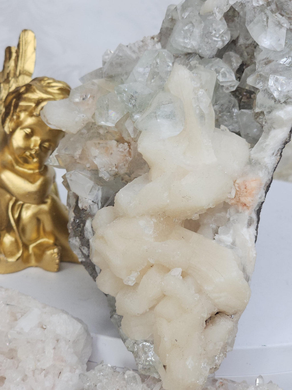 RARE Lg Green and White Diamond Apophyllite with Stillbite from India , Apophyllite, Statement Piece, Crystal