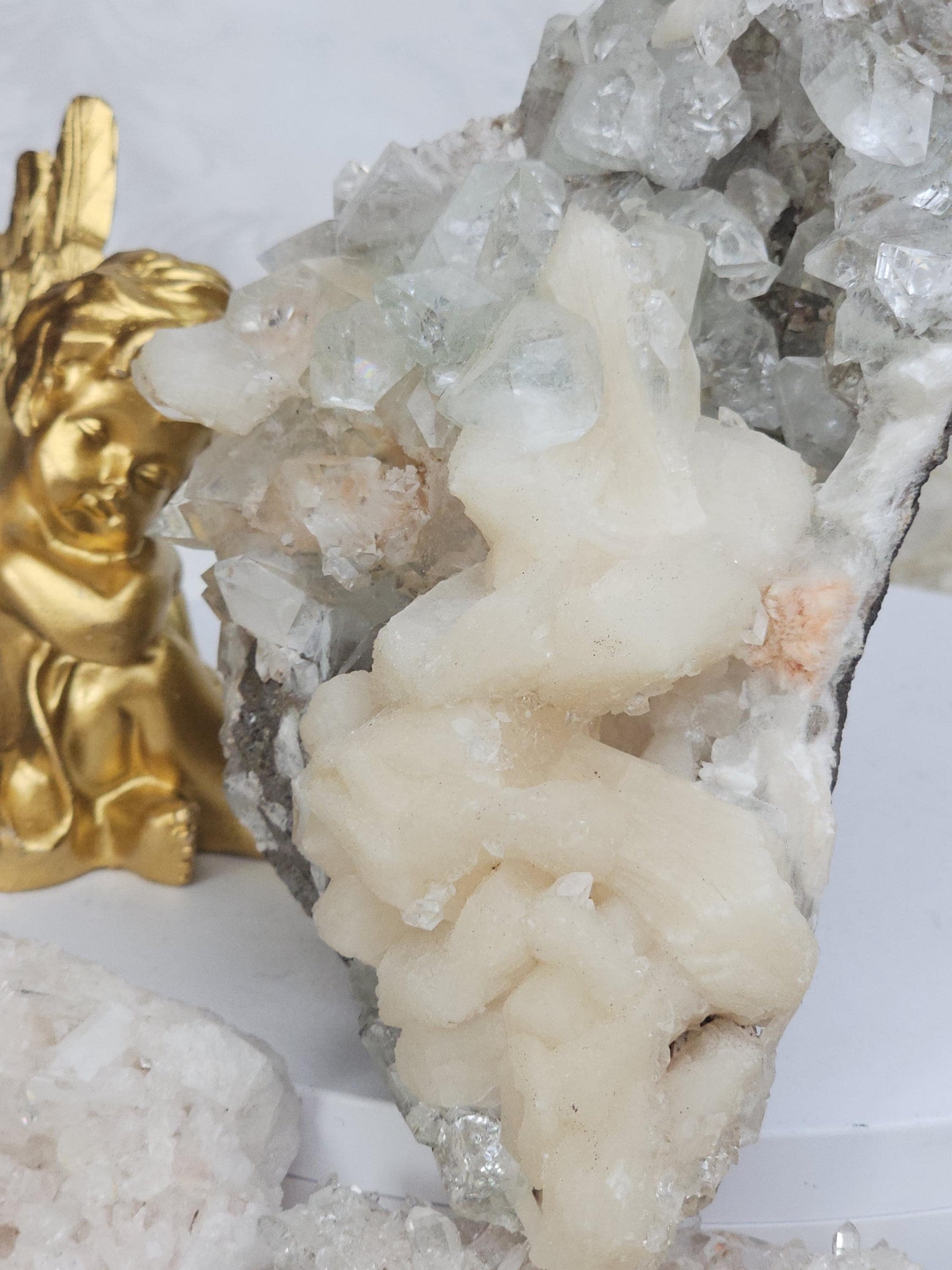 RARE Lg Green and White Diamond Apophyllite with Stillbite from India , Apophyllite, Statement Piece, Crystal