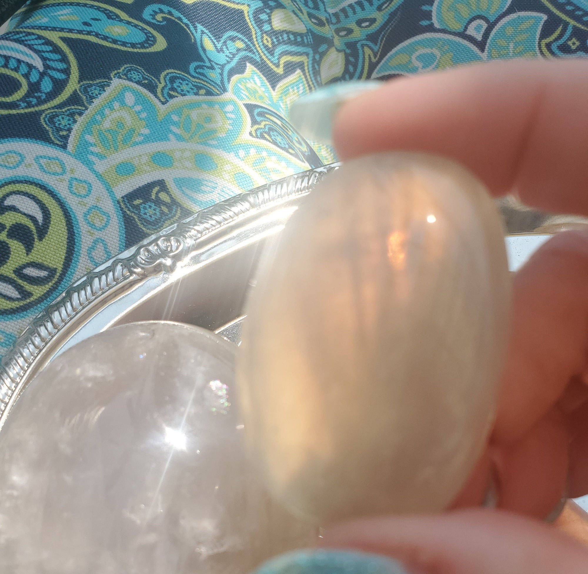 Blue Rose Quartz with Rainbows Crystal Palm Stone, Blue Rose Quartz Crystals, Crystal, Gifts