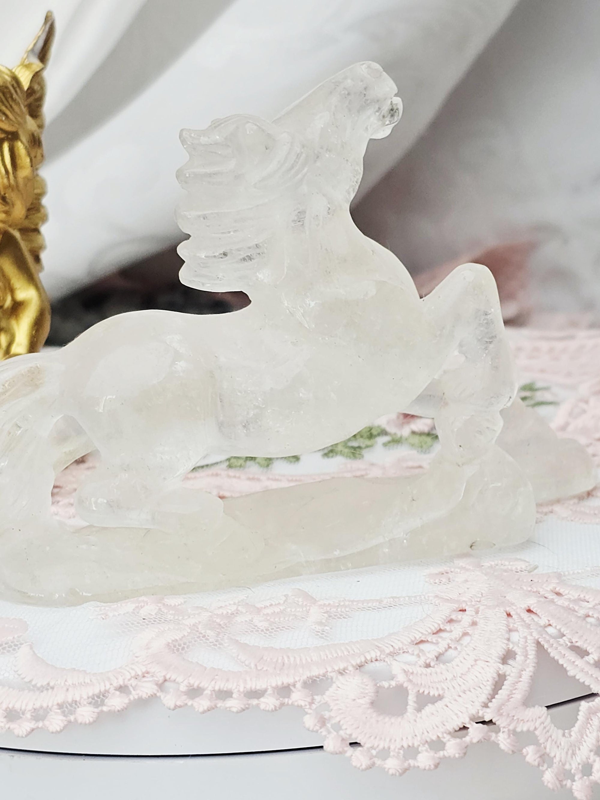 Clear Quartz Horse with Golden Healer