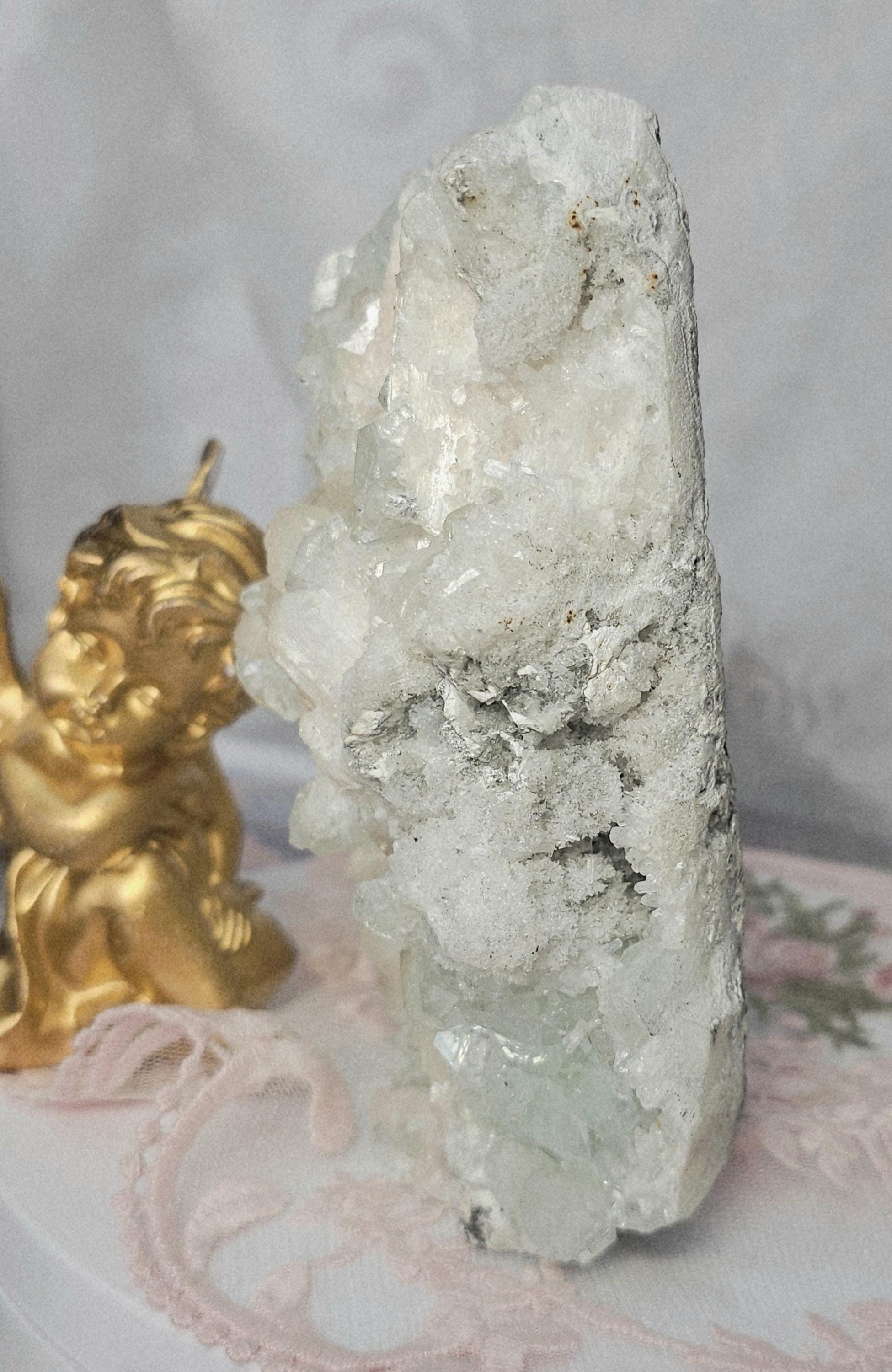 Rare Green Diamond Apophyllite with Stillbite, India Crystal Home Decor