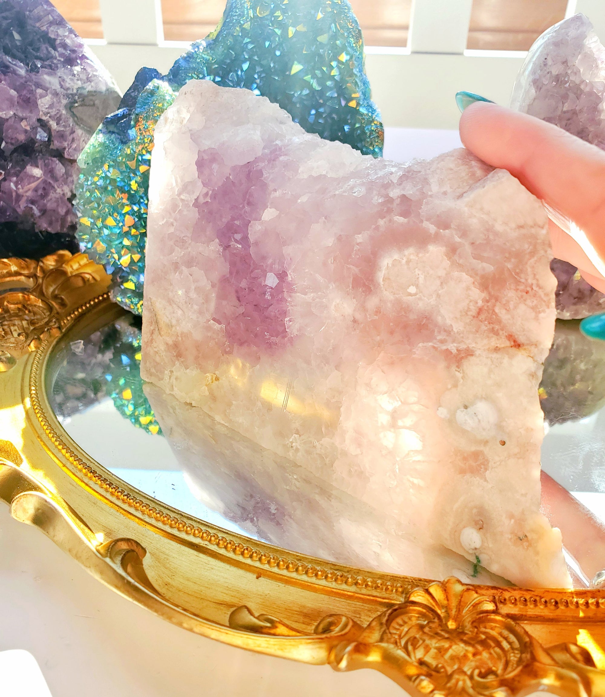 RARE Amethyst Flower Agate Slab with Druzy