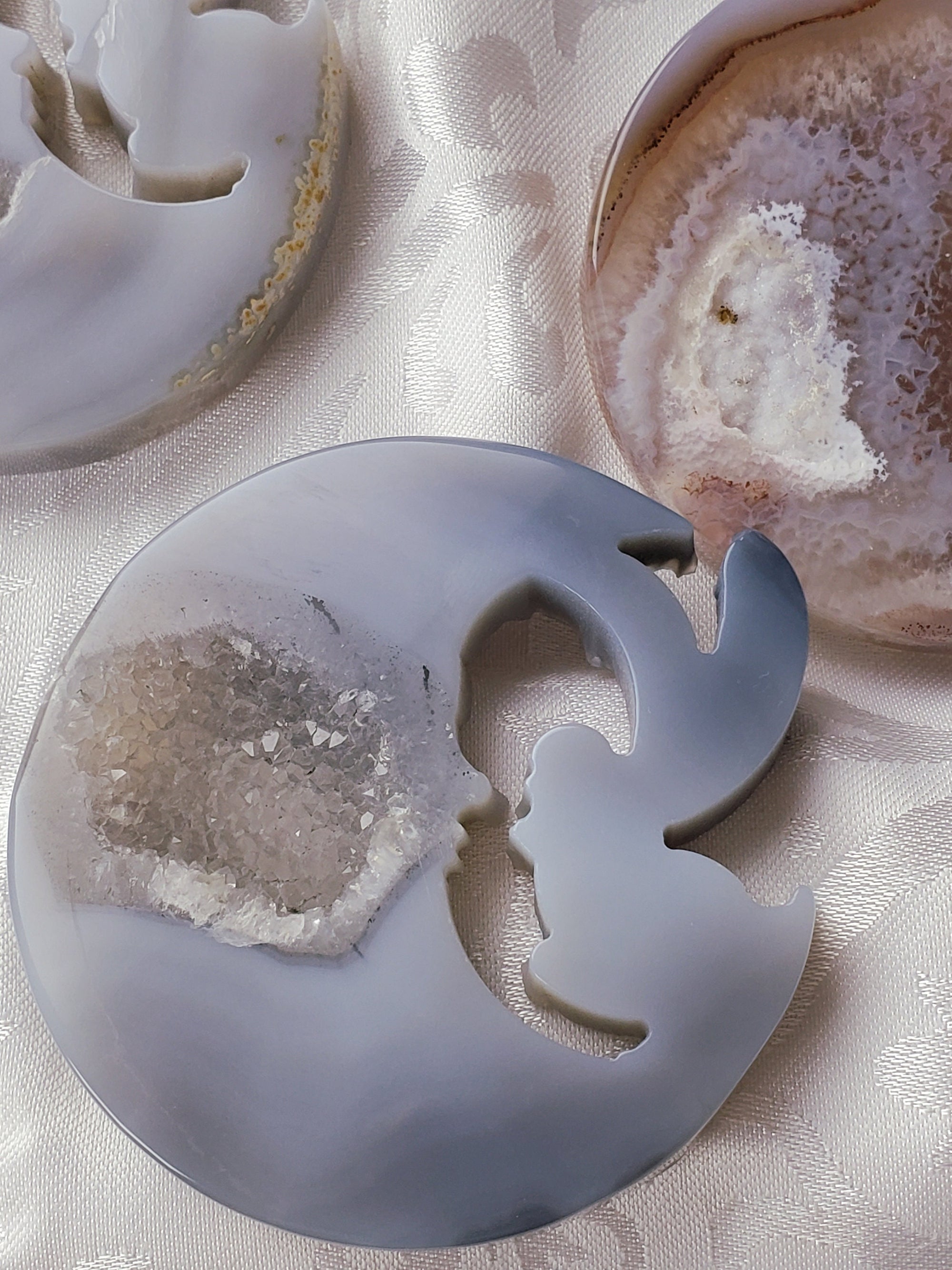 Druzy Agate Moon Fairy Carving, Fairy Garden Decor