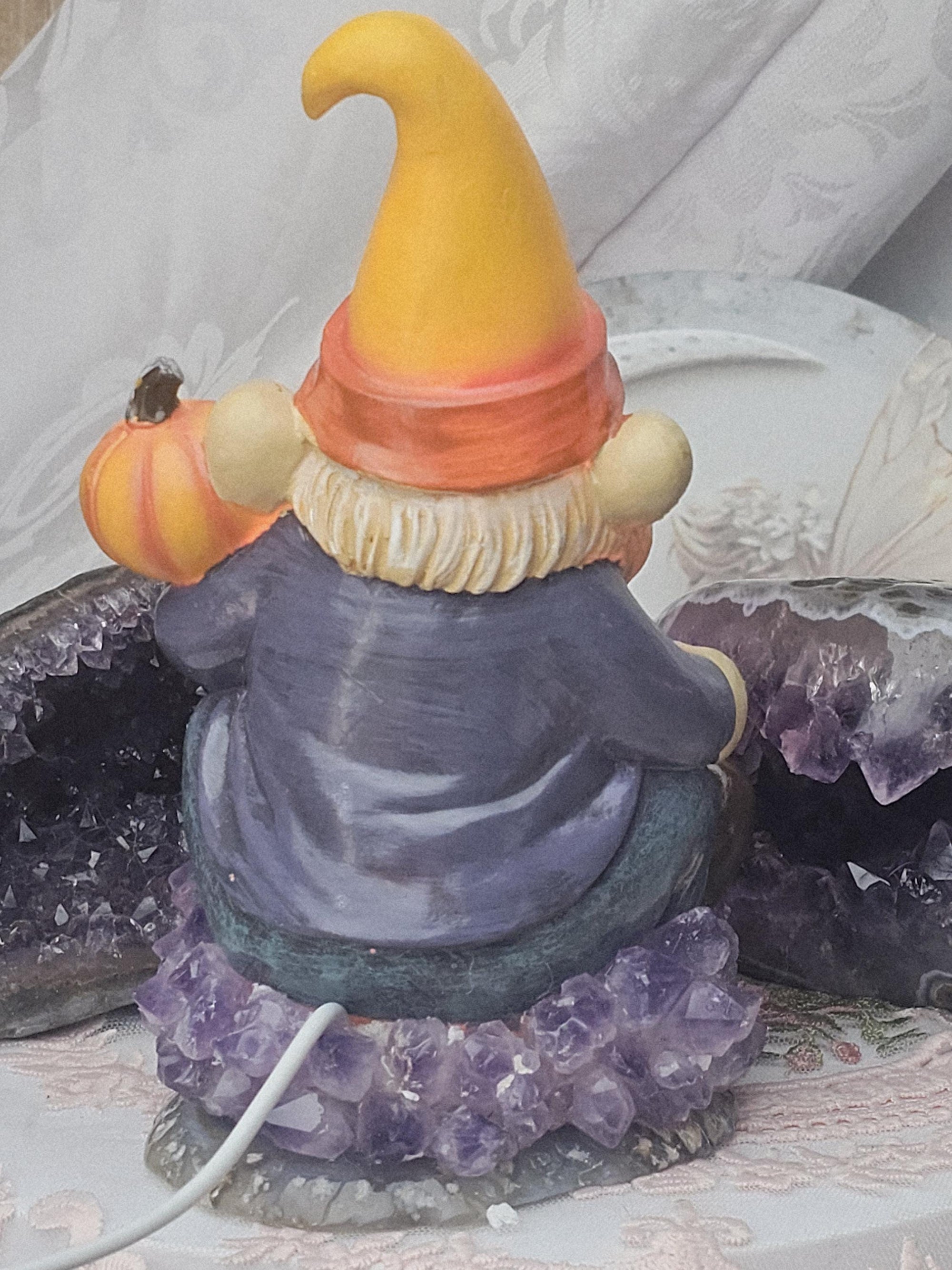 Halloween Gnome Amethyst and Agate Base Lamp, Hand Painted Decoration, Cute Halloween Decorations, Home Decor, Gnome