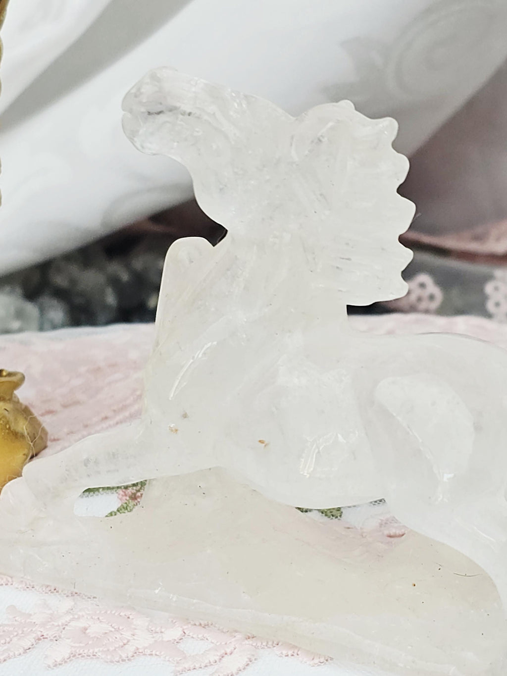 Clear Quartz Horse with Golden Healer