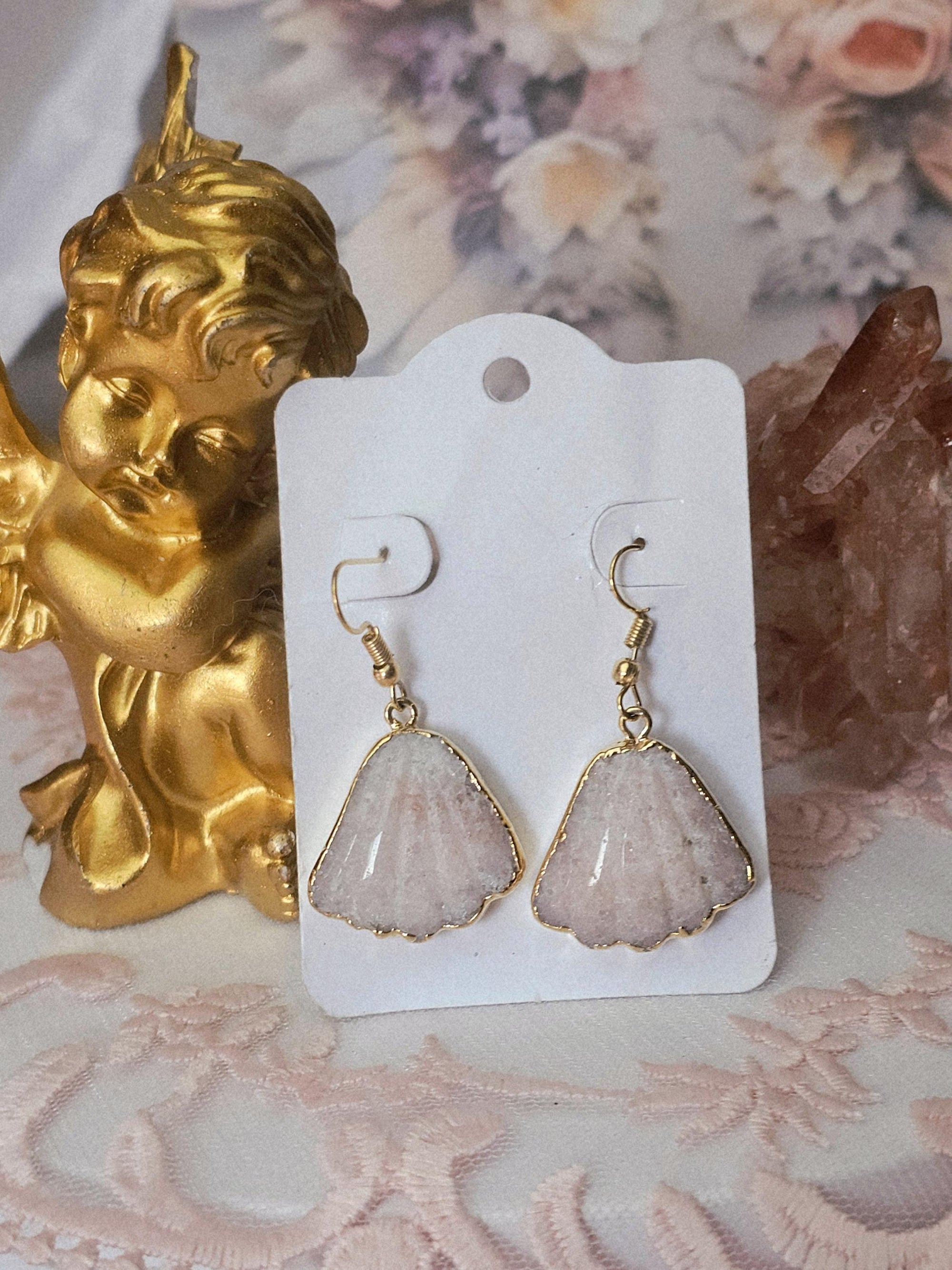 Pink Amethyst Jewelry, Vintage Design Earrings, Gold Earrings