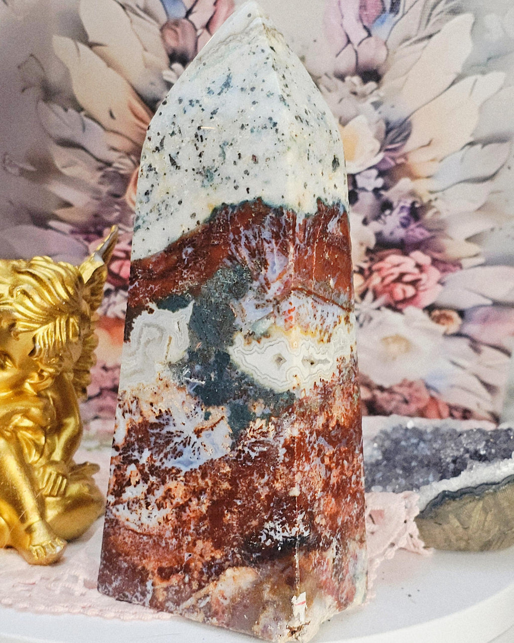 Rare Pink Amethyst Moss Agate Tower, Crystal Point, Crystals, Healing crystals, Calming