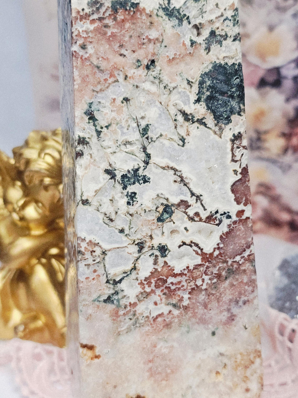 Rare Pink Amethyst Moss Agate Tower, Large Crystal Point, Crystals, Healing crystals, Calming Stone