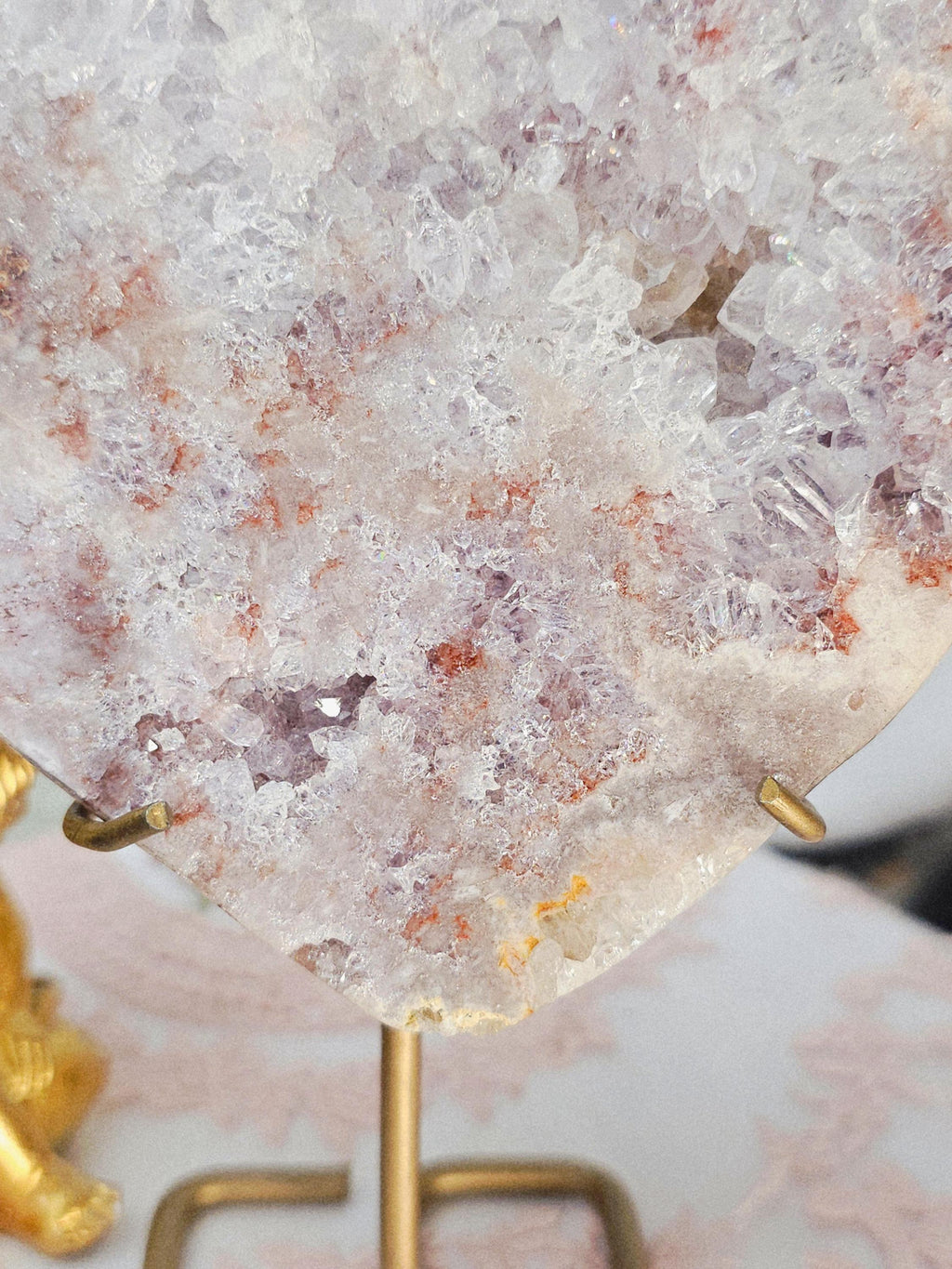 Pink Amethyst Druzy Heart on Rose Gold Stand