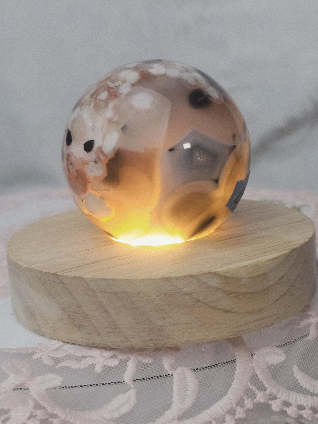 Black Flower Agate Sphere, Crystal Ball Crystals, Gift