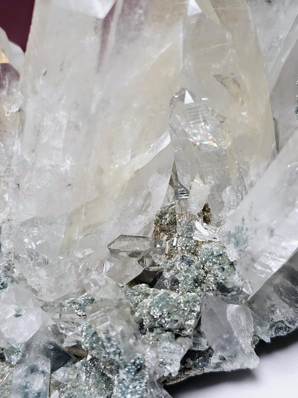 RARE LG  Lemurian Quartz Cluster in Fuschite, Columbia, Crystal Cluster