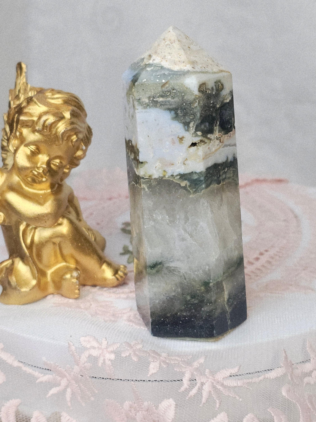 Colorful Druzy Ocean Jasper Tower with Quartz Rainbows